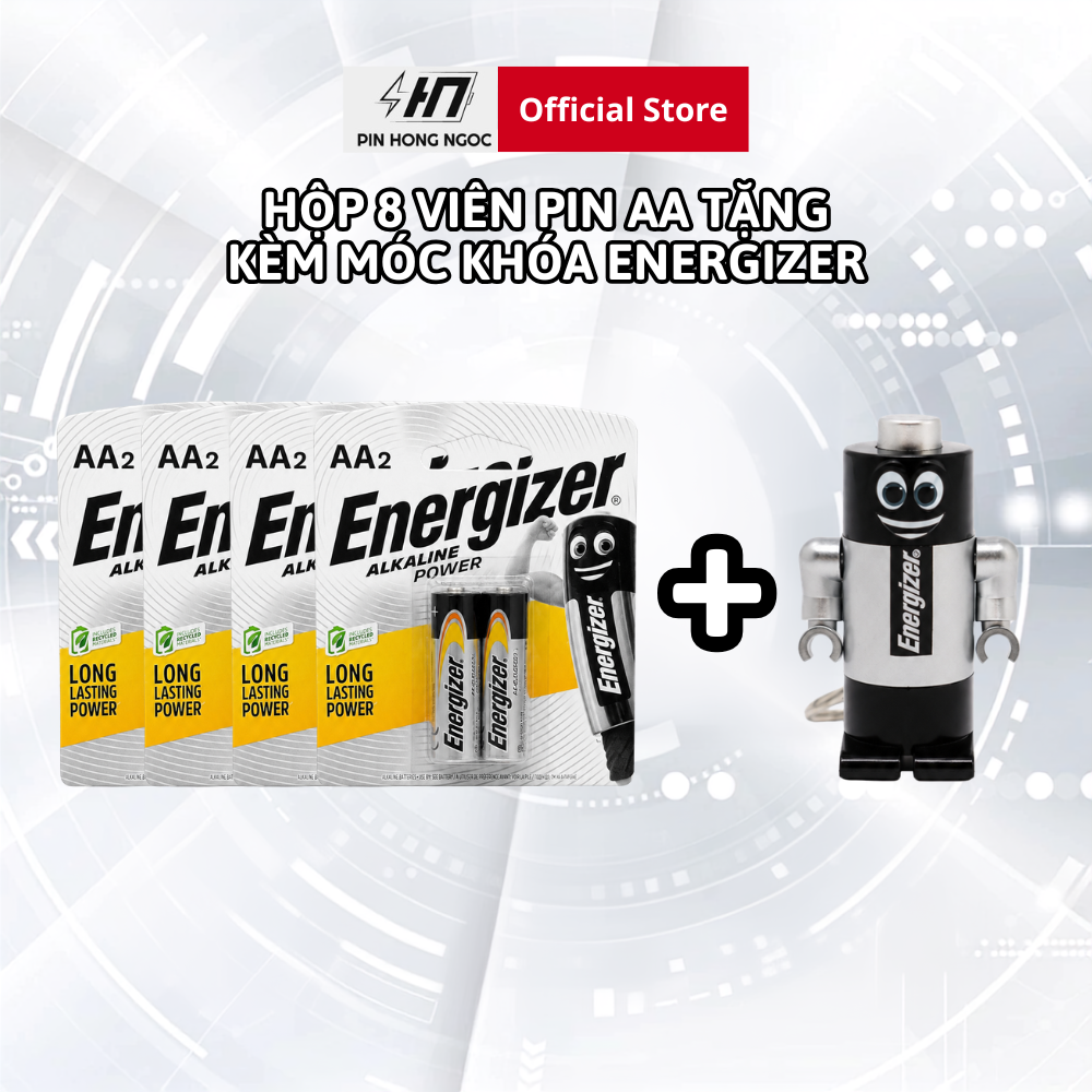 Pin Energizer Alkaline Power AA hộp 8 viên và móc khóa đèn pin tặng kèm