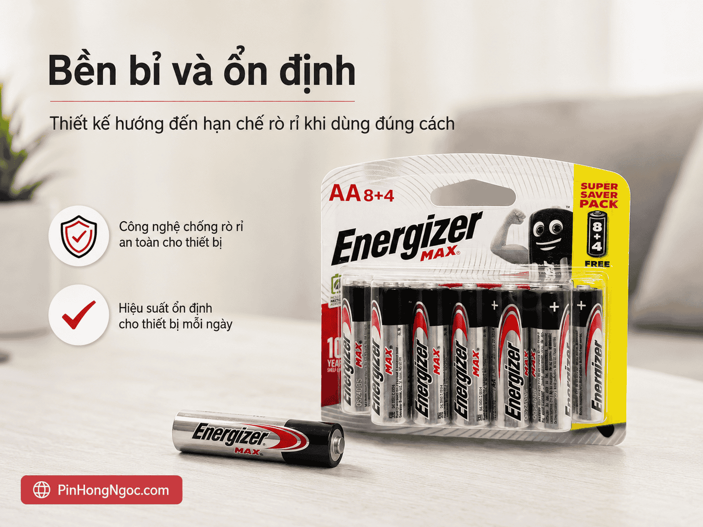 Pin Energizer Max AA E91 BP8+4 vỉ 12 viên