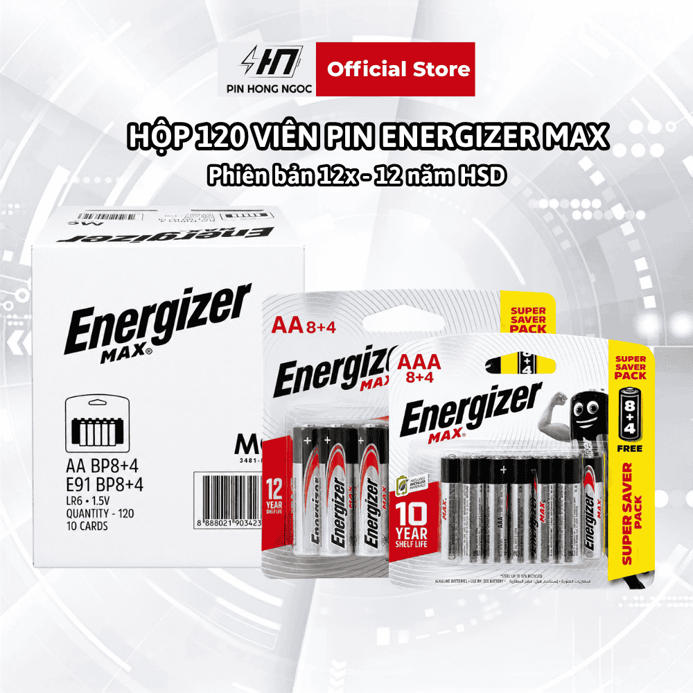 Pin Energizer Max E91 E92 BP8+4 vỉ 12 viên thế hệ mới