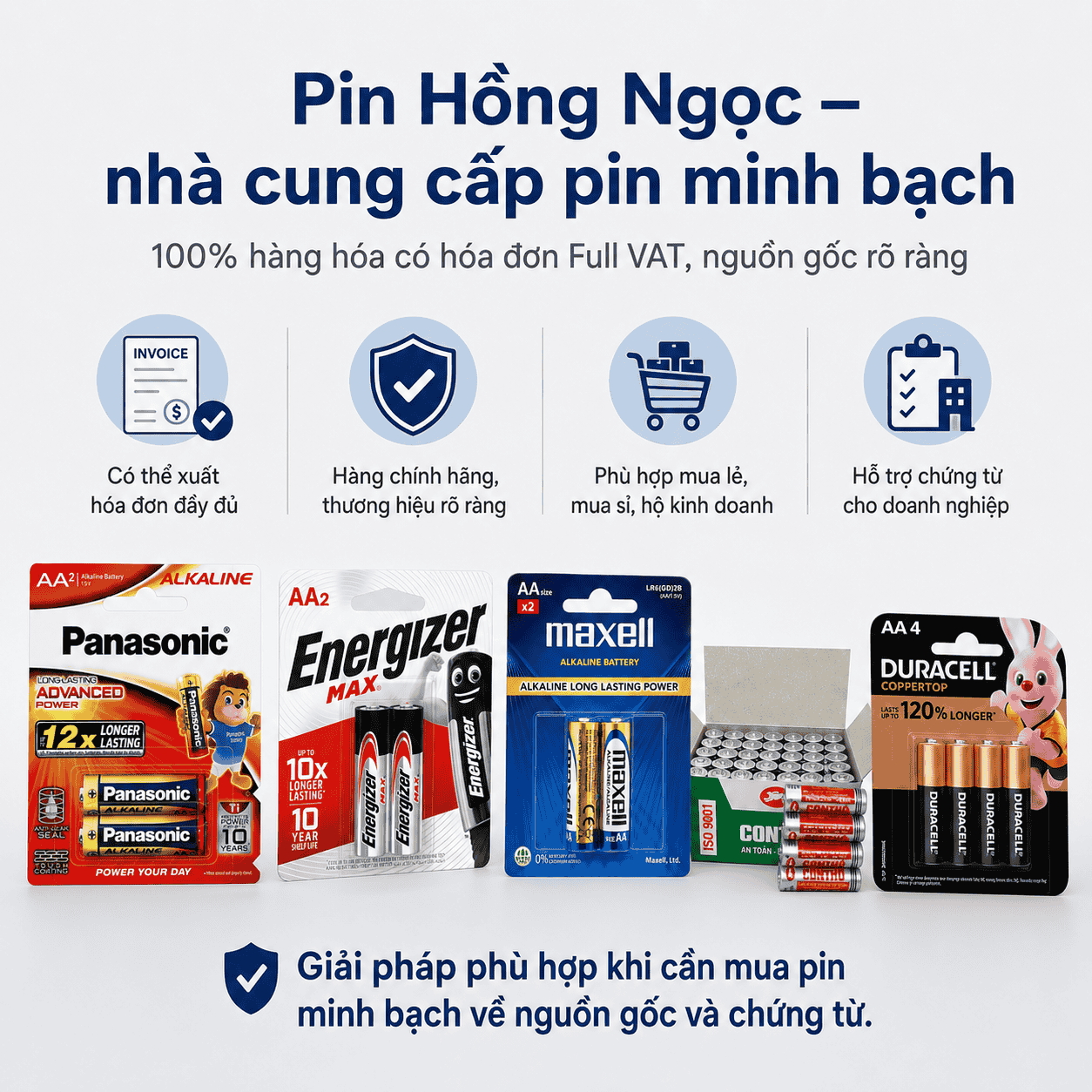 Pin Hồng Ngọc nhà cung cấp pin minh bạch 100 phần trăm hàng hóa có hóa đơn Full VAT