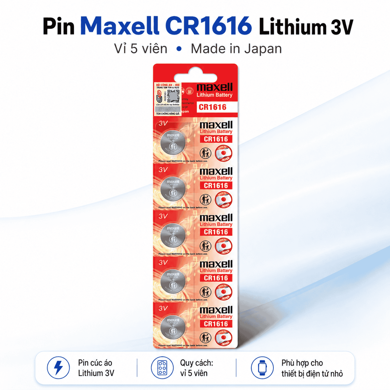 Pin Maxell CR1616 Lithium 3V vỉ 5 viên Made in Japan