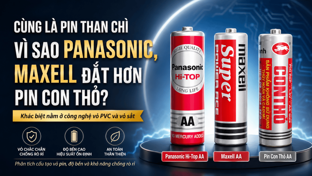 So sánh pin than chì Panasonic Maxell và Pin Con Thỏ AA 1.5V