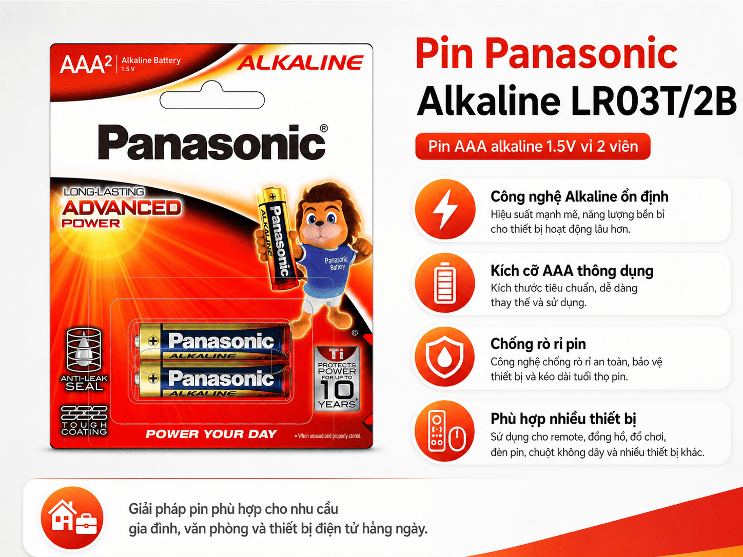 Pin Panasonic Alkaline LR03T/2B AAA 1.5V vỉ 2 viên chính hãng