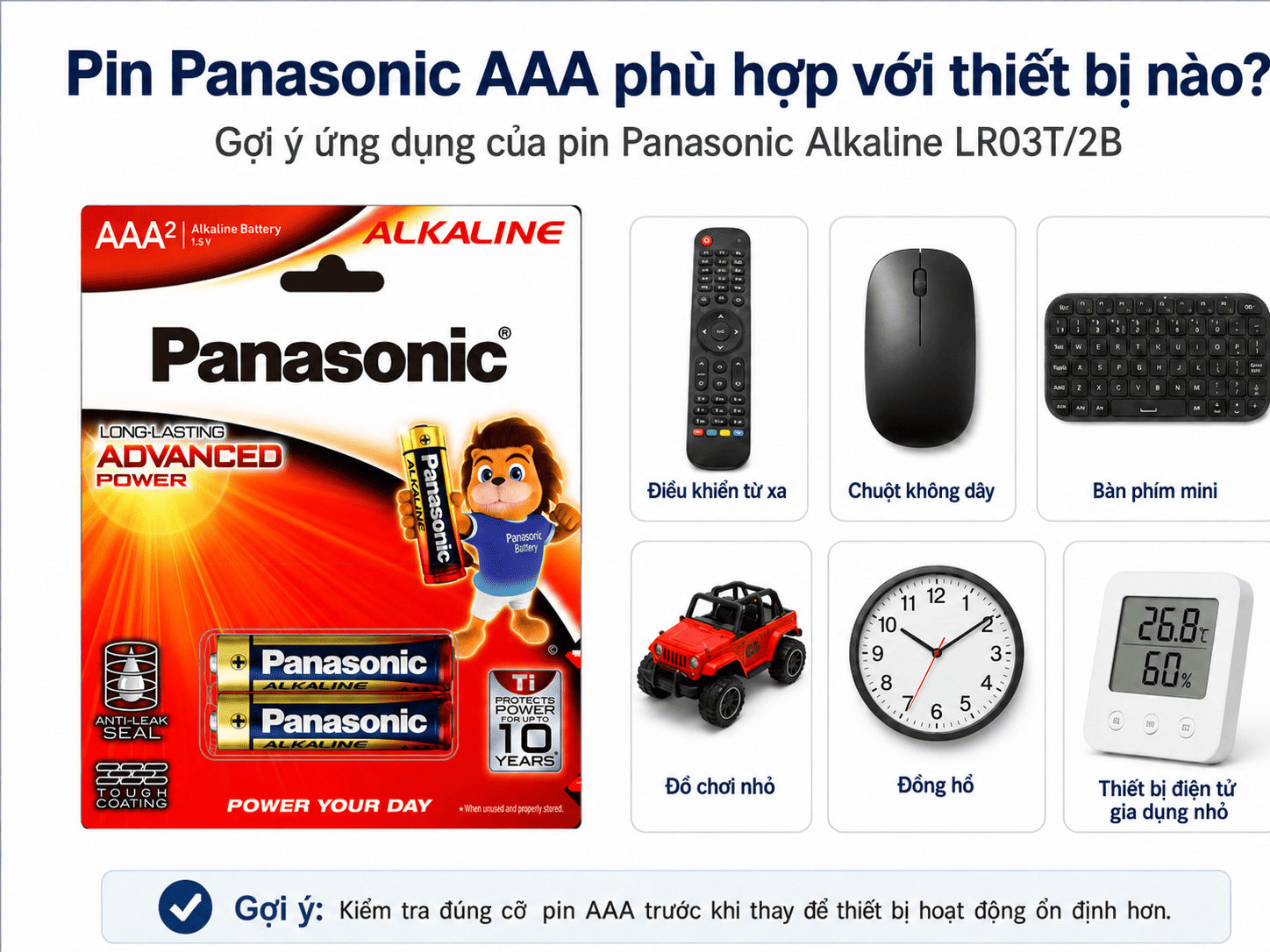 Pin Panasonic AAA LR03T/2B phù hợp remote chuột không dây bàn phím mini đồng hồ đồ chơi nhỏ
