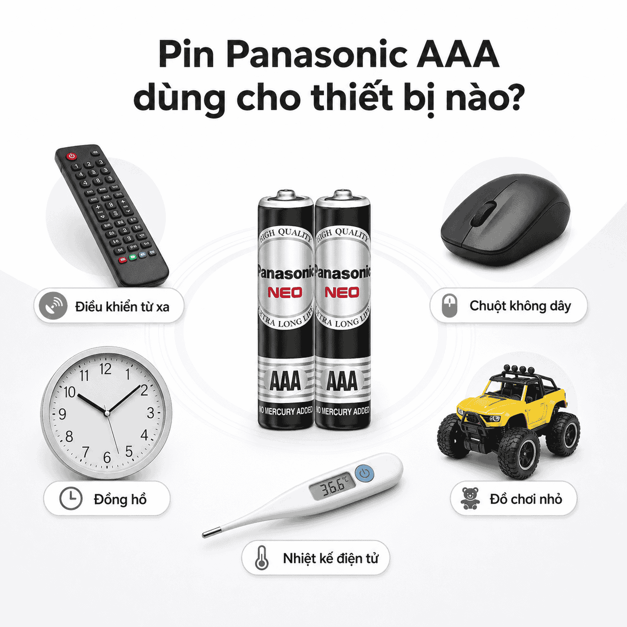 Pin Panasonic AAA dùng cho remote chuột không dây đồng hồ đồ chơi nhỏ nhiệt kế điện tử