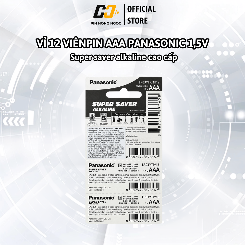 Vỉ 12 viên pin Panasonic Super Saver Alkaline AAA tiện dự phòng