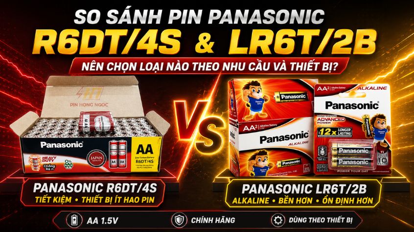 So sánh pin Panasonic R6DT/4S và Panasonic Alkaline LR6T/2B
