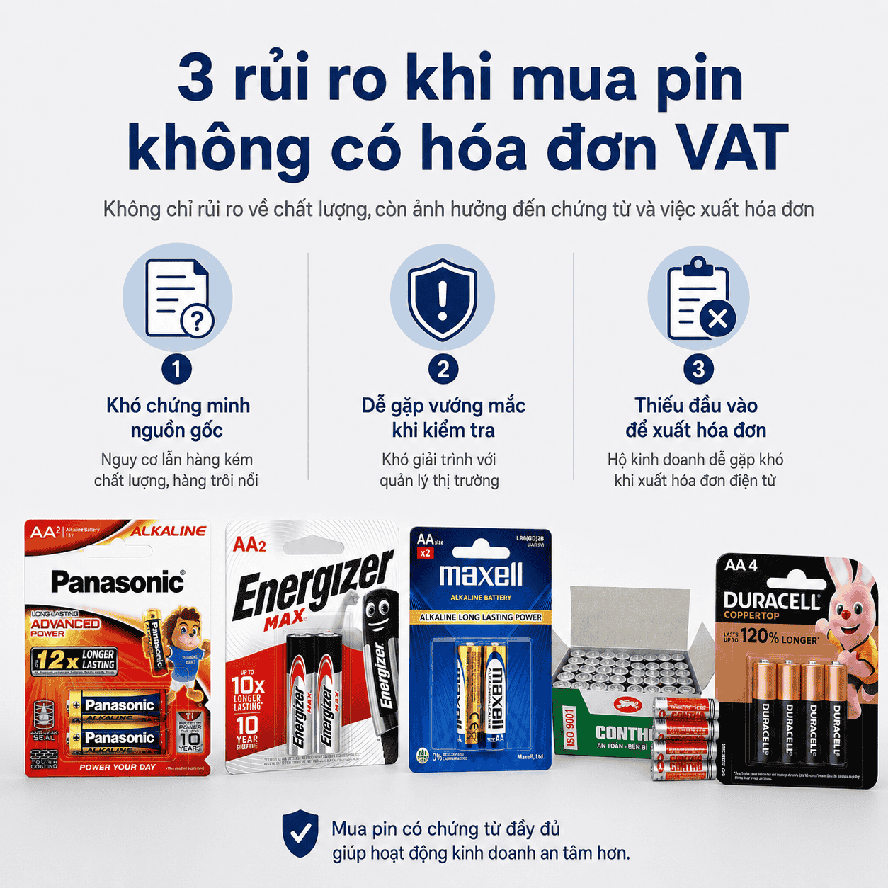 Rủi ro khi mua pin không có hóa đơn VAT với hộ kinh doanh
