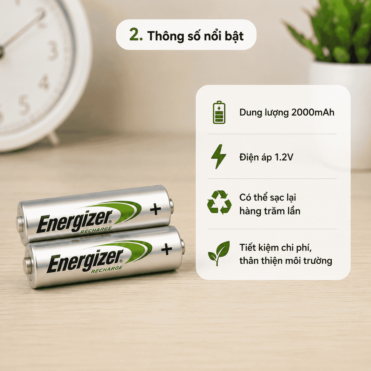Thông số pin sạc Energizer AA 2000mAh 1.2V