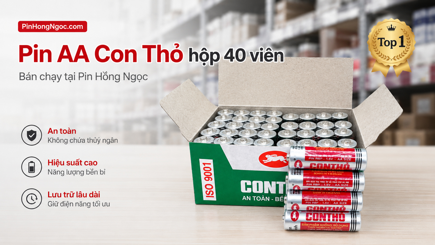 Top 1 Pin AA Con Thỏ hộp 40 viên bán chạy tại Pin Hồng Ngọc