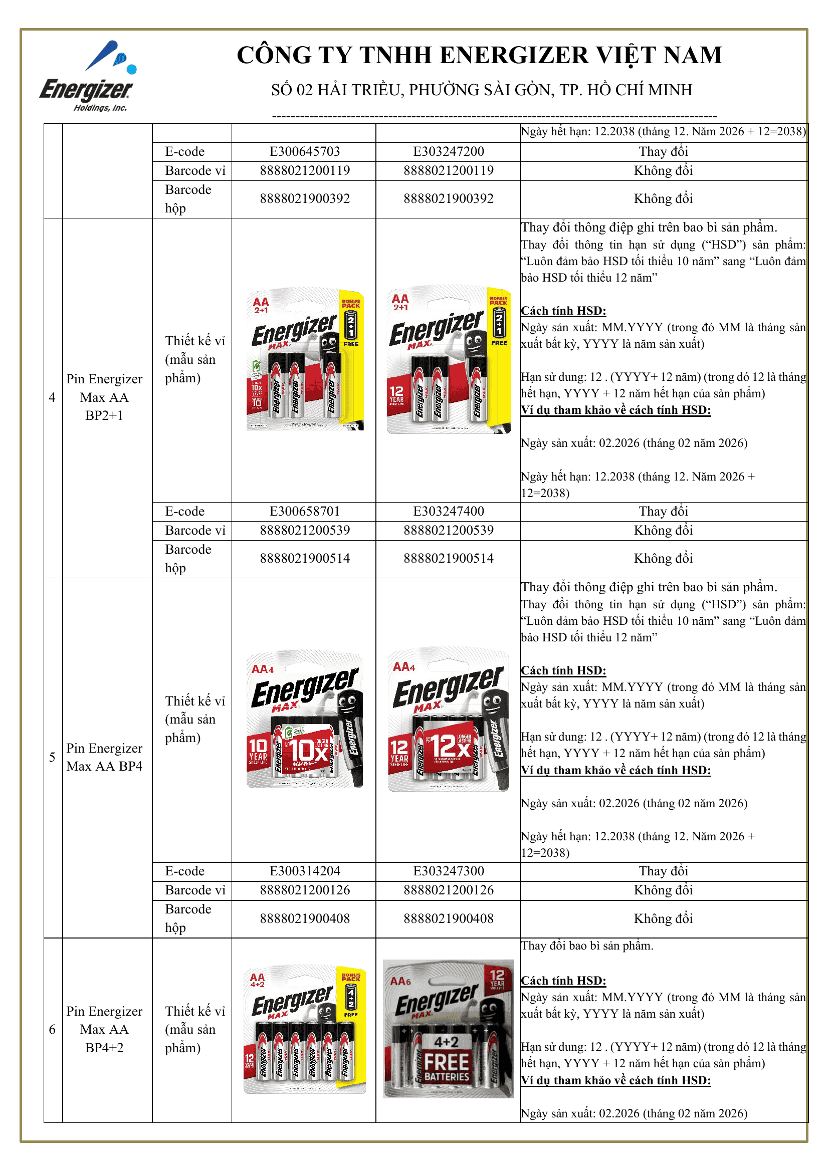 Energizer Max AA BP2 BP2+1 BP4 BP4+2 thay đổi bao bì và hạn sử dụng