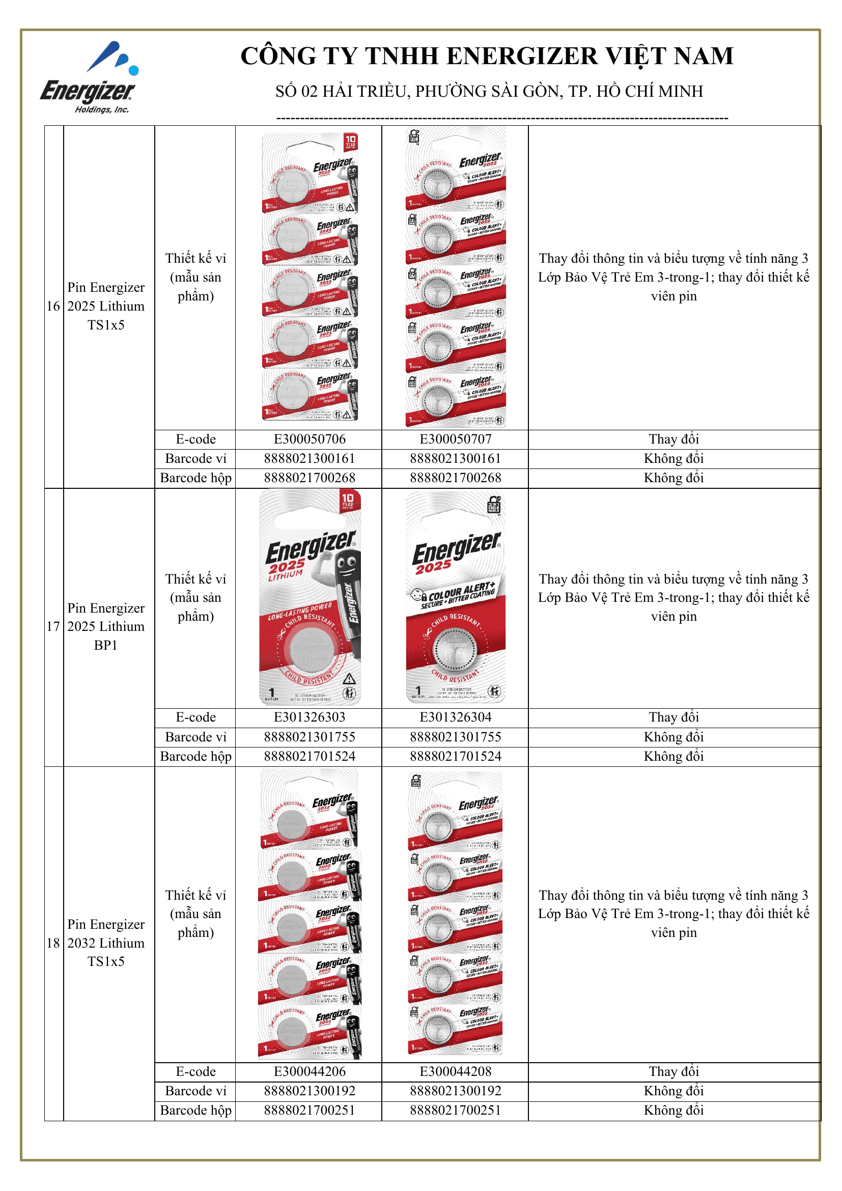 Energizer 2025 Lithium và 2032 Lithium thay đổi biểu tượng 3 lớp bảo vệ trẻ em