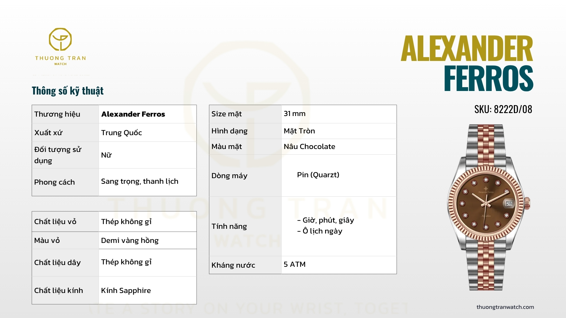 ĐỒNG HỒ NỮ ALEXANDER FERROS 8222D/08