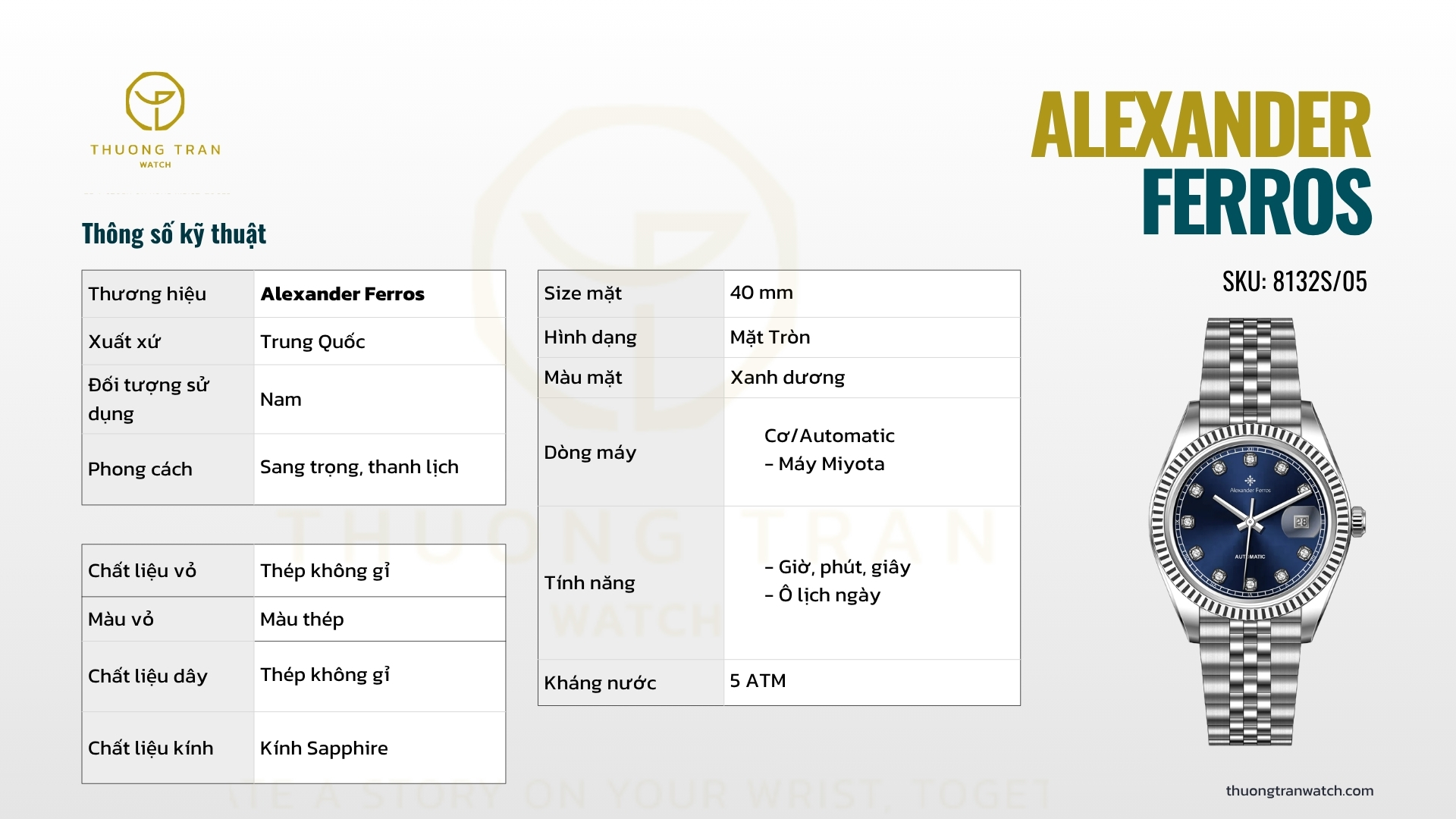 ĐỒNG HỒ NAM ALEXANDER FERROS 8132S/05
