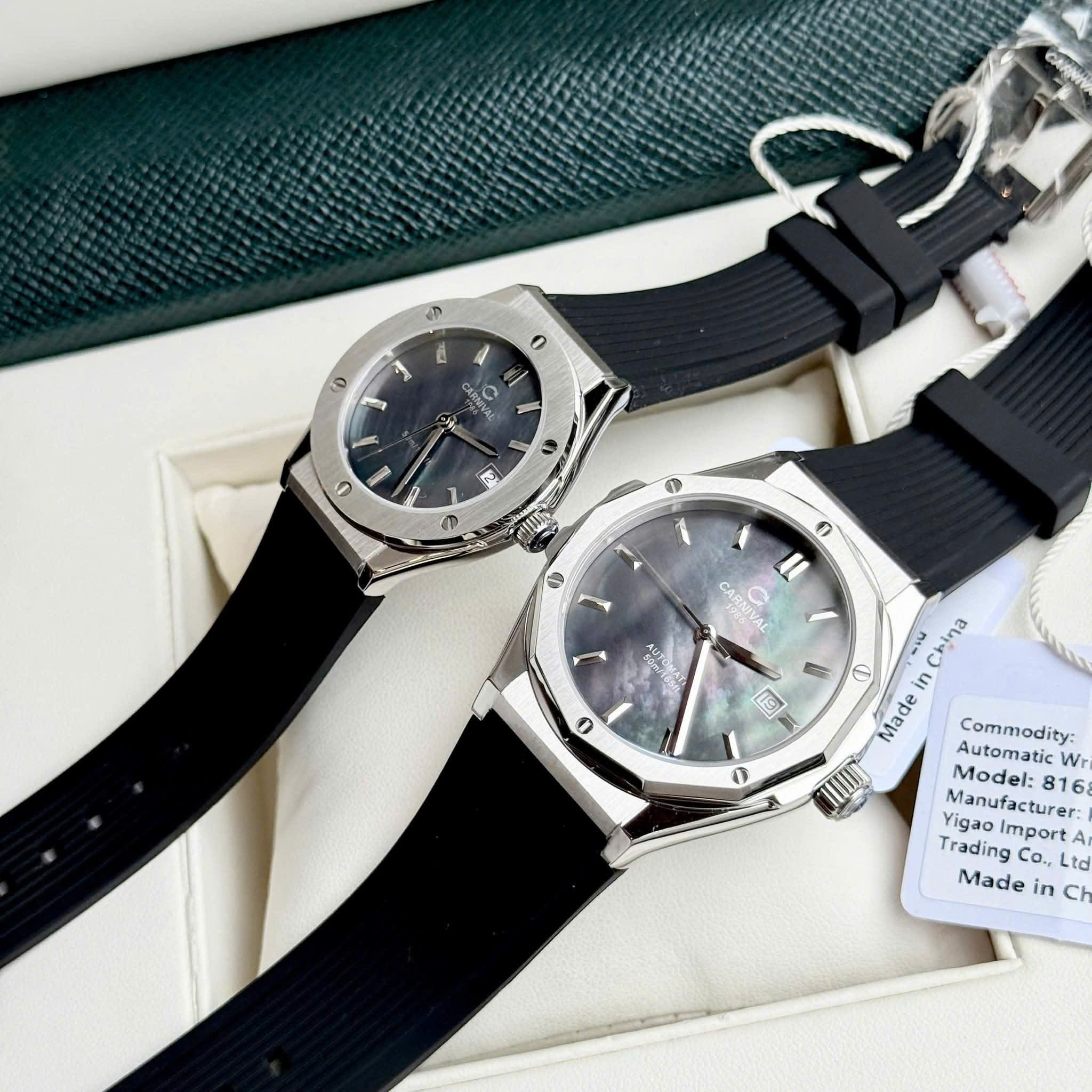 ĐỒNG HỒ ĐÔI CARNIVAL 8168G-VT-DCS-DK BLACK MOP - CARNIVAL 8168L-VT-DCS-DK BLACK MOP