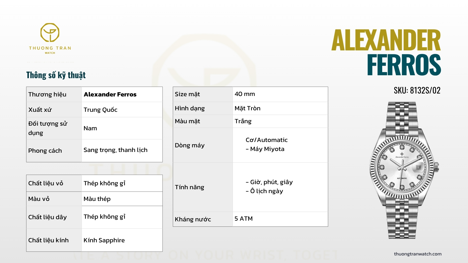 ĐỒNG HỒ NAM ALEXANDER FERROS 8132S/02
