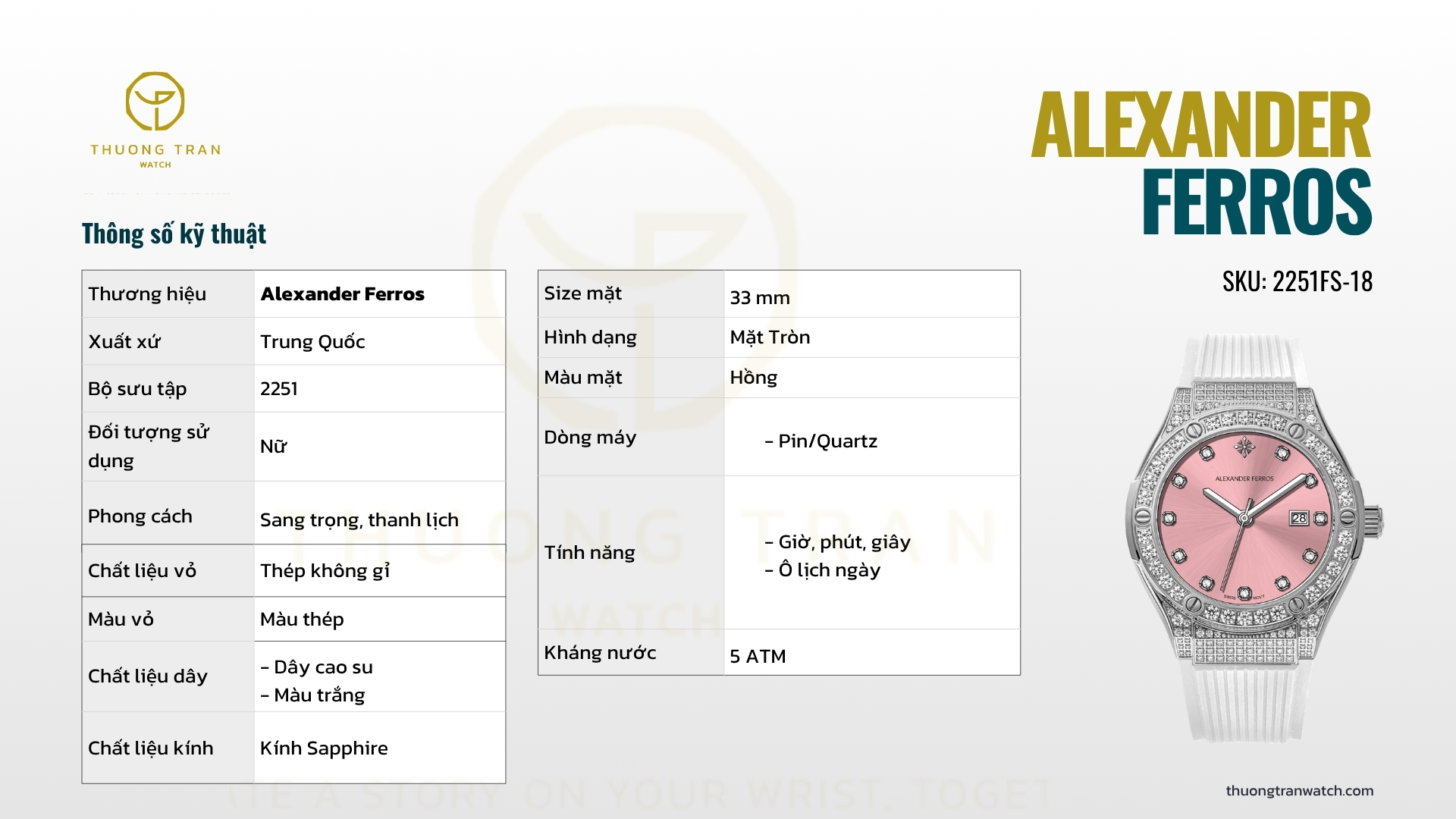 Đồng Hồ Nữ Alexander Ferros 2251FS-18