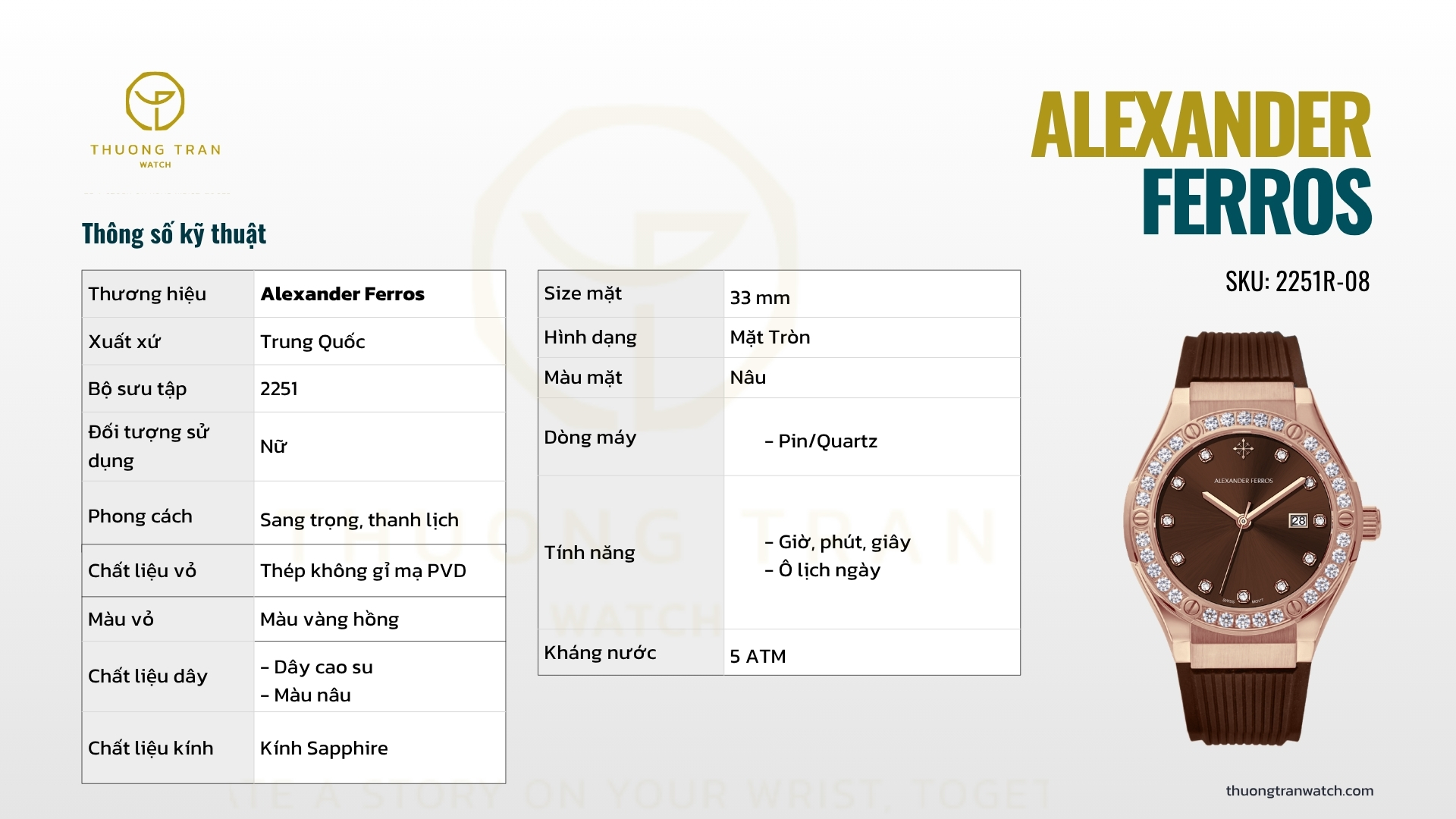 Đồng Hồ Nữ Alexander Ferros 2251R-08