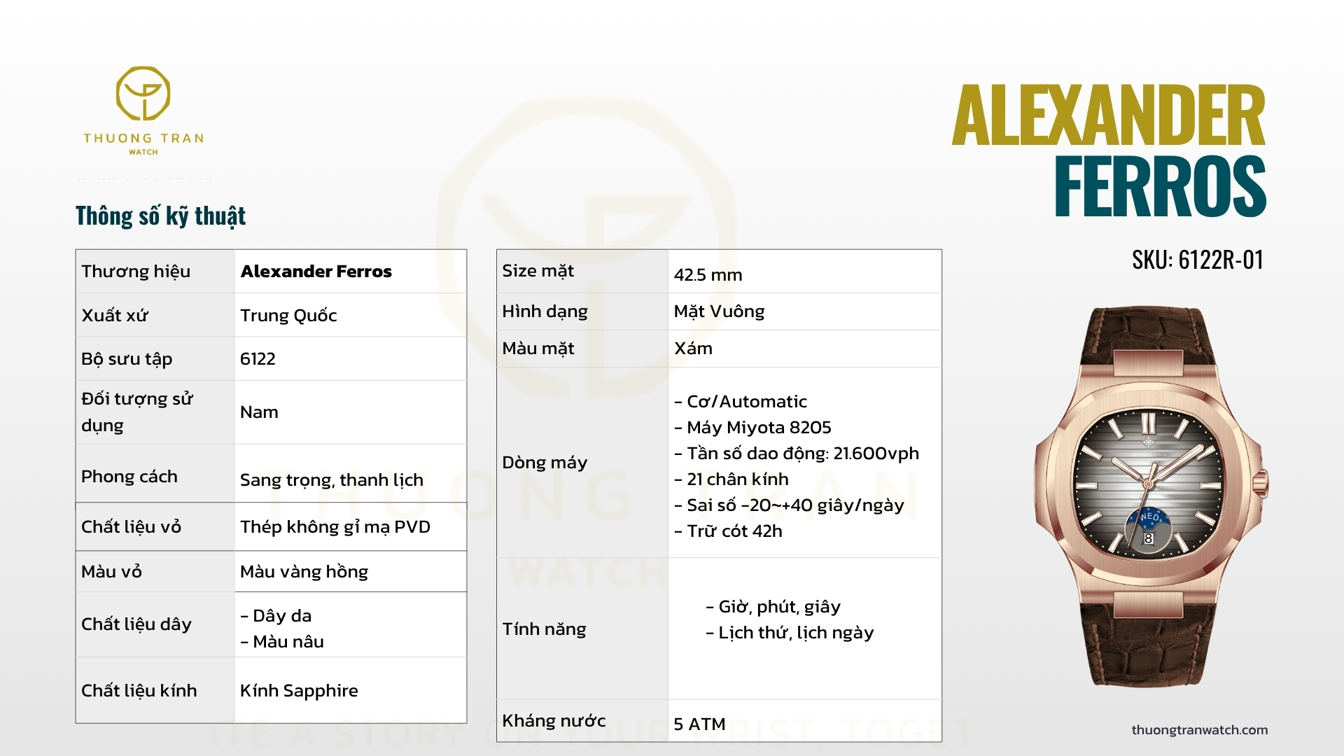 Đồng Hồ Nam Alexander Ferros 6122R-01