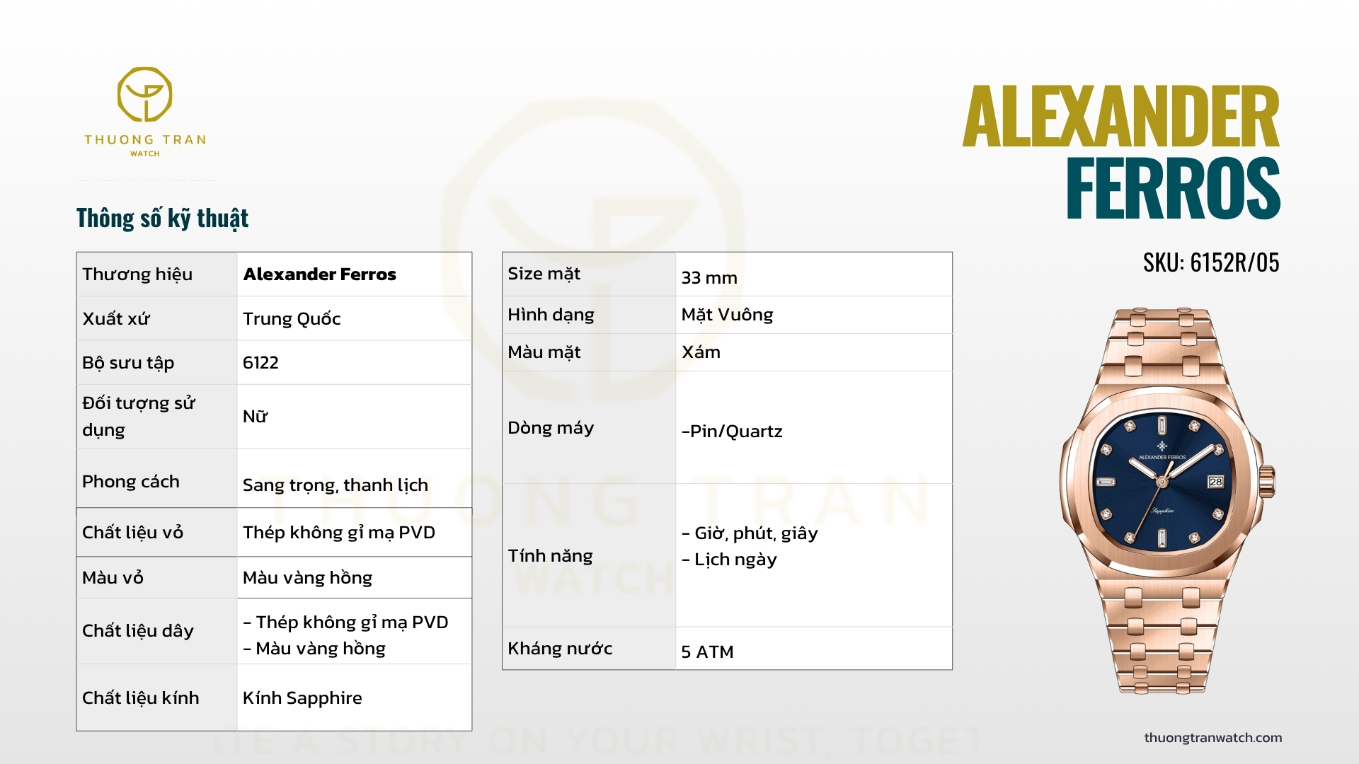 Đồng Hồ Nữ Alexander Ferros 6152R/05