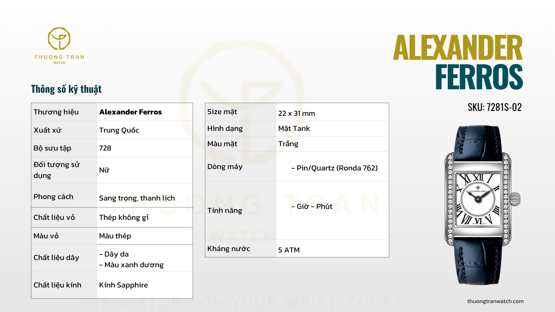 Đồng Hồ Nữ Alexander Ferros 7281S-02