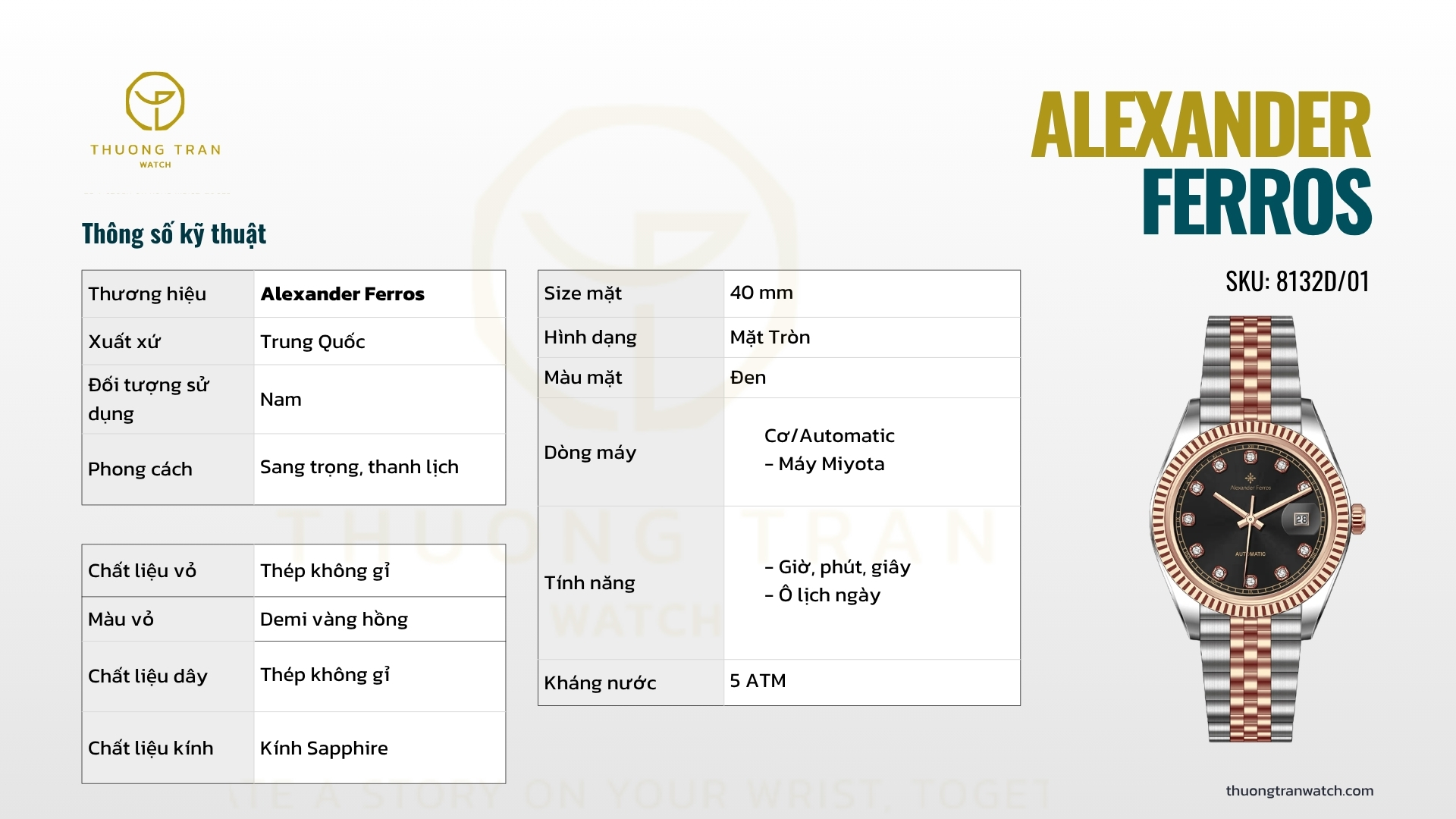 ĐỒNG HỒ NAM ALEXANDER FERROS AUTOMATIC 8132D/01