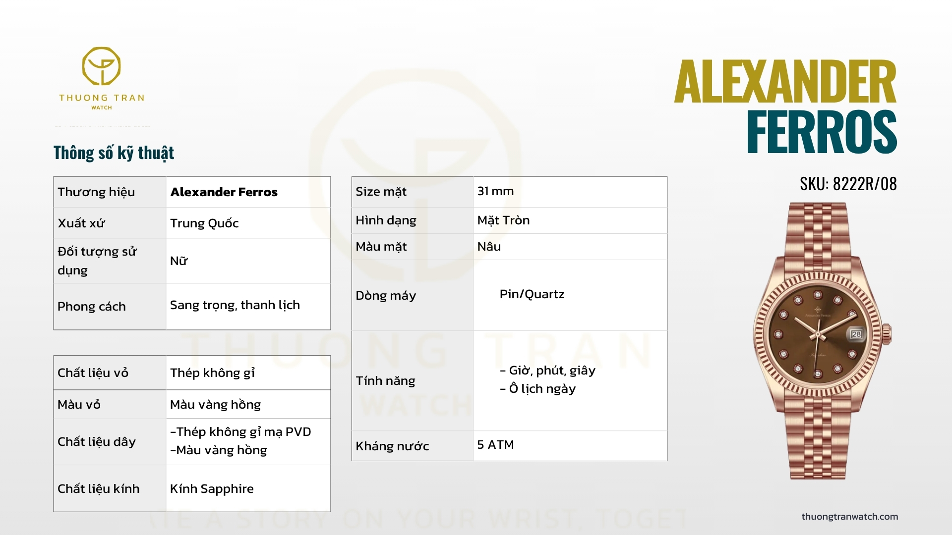 ĐỒNG HỒ NỮ ALEXANDER FERROS 8222R/08