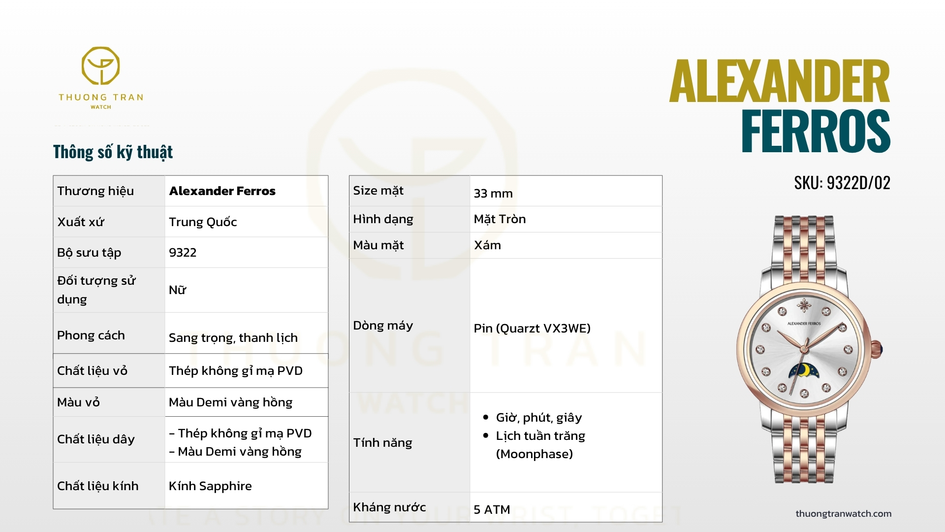 ĐỒNG HỒ NỮ ALEXANDER FERROS QUARTZ 9322D/02
