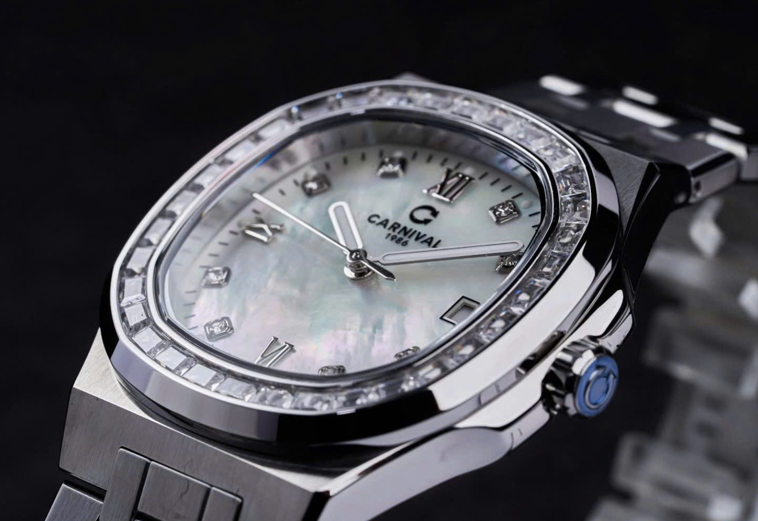 ĐỒNG HỒ NỮ CARNIVAL QUARTZ XÀ CỪ TRẮNG 8160L2-VT-TK