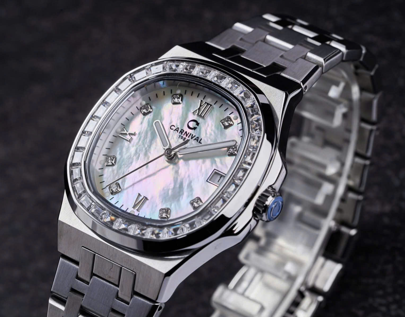 ĐỒNG HỒ NỮ CARNIVAL QUARTZ XÀ CỪ TRẮNG 8160L2-VT-TK