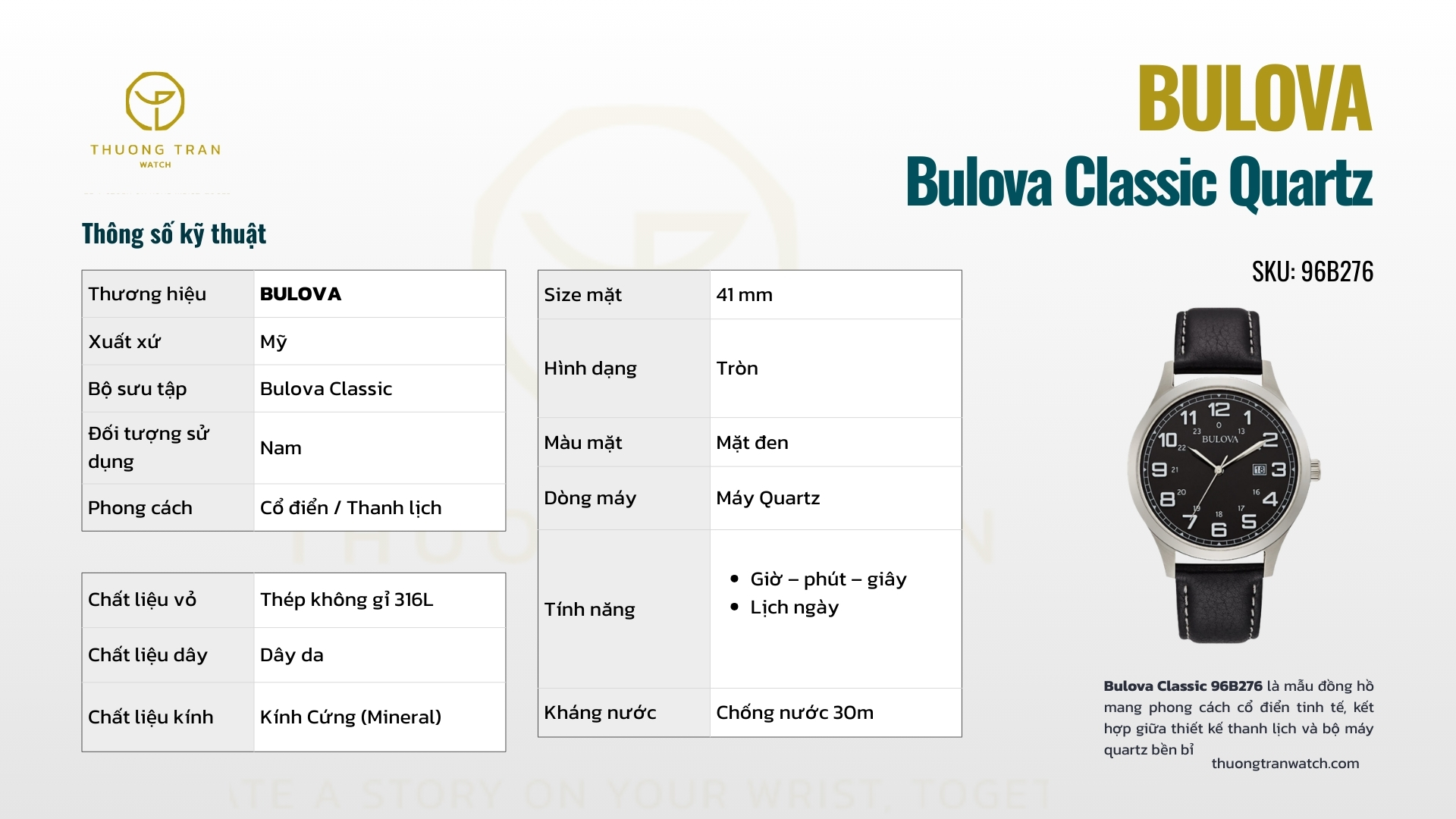 ĐỒNG HỒ NAM BULOVA BULOVA QUARTZ 96B276