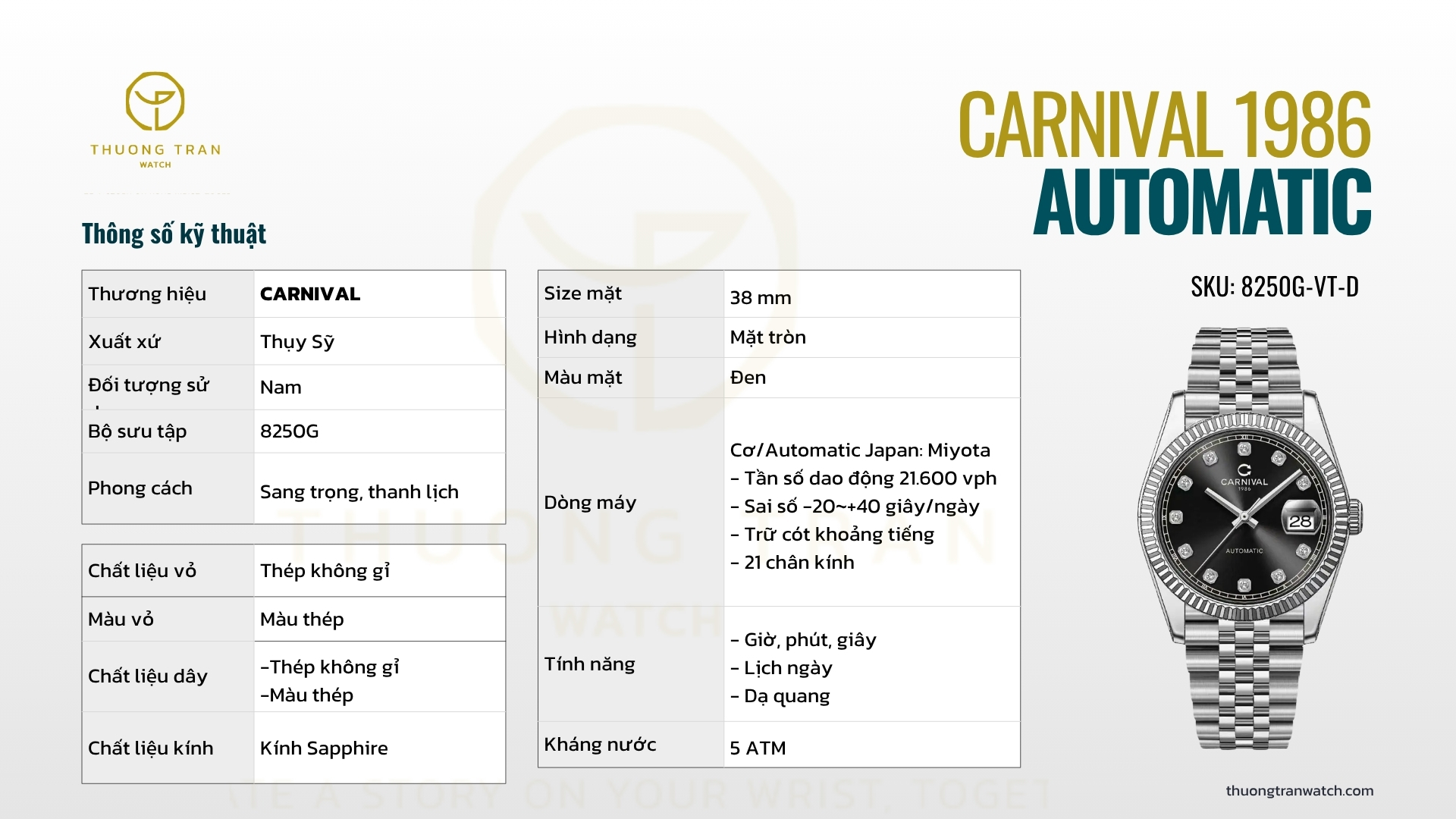 ĐỒNG HỒ NAM CARNIVAL AUTOMATIC 8250G-VT-D