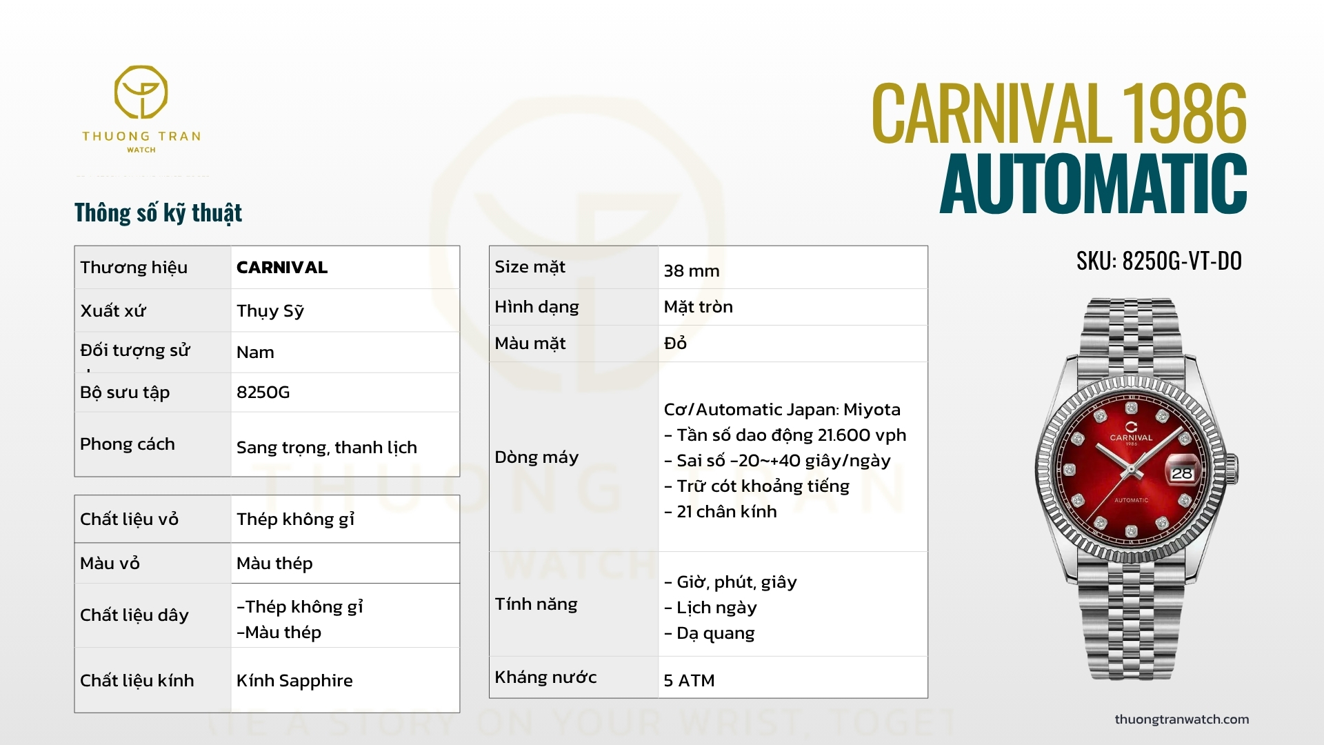 ĐỒNG HỒ NAM CARNIVAL AUTOMATIC 8250G-VT-DO