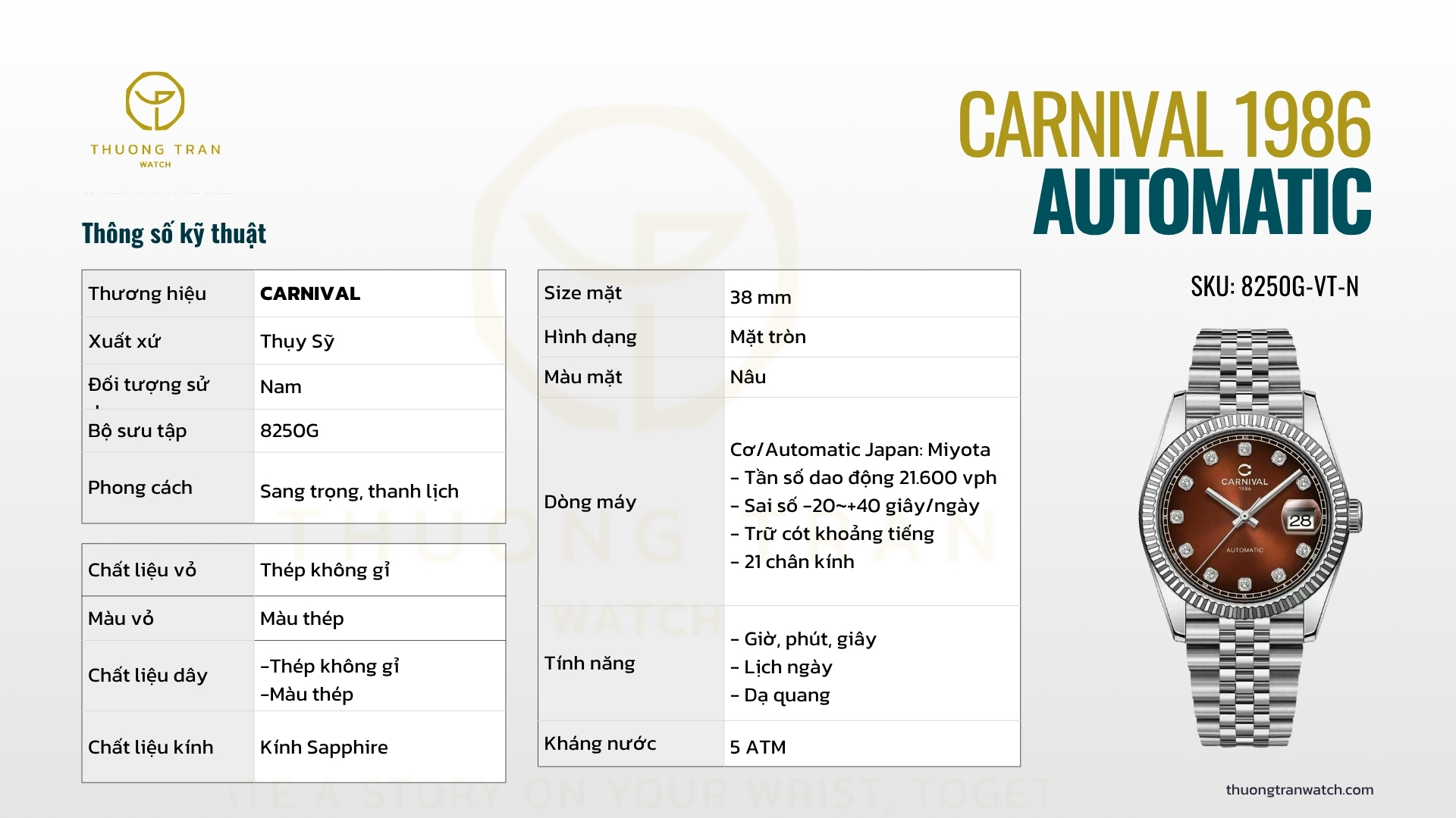 ĐỒNG HỒ NAM CARNIVAL AUTOMATIC 8250G-VT-N