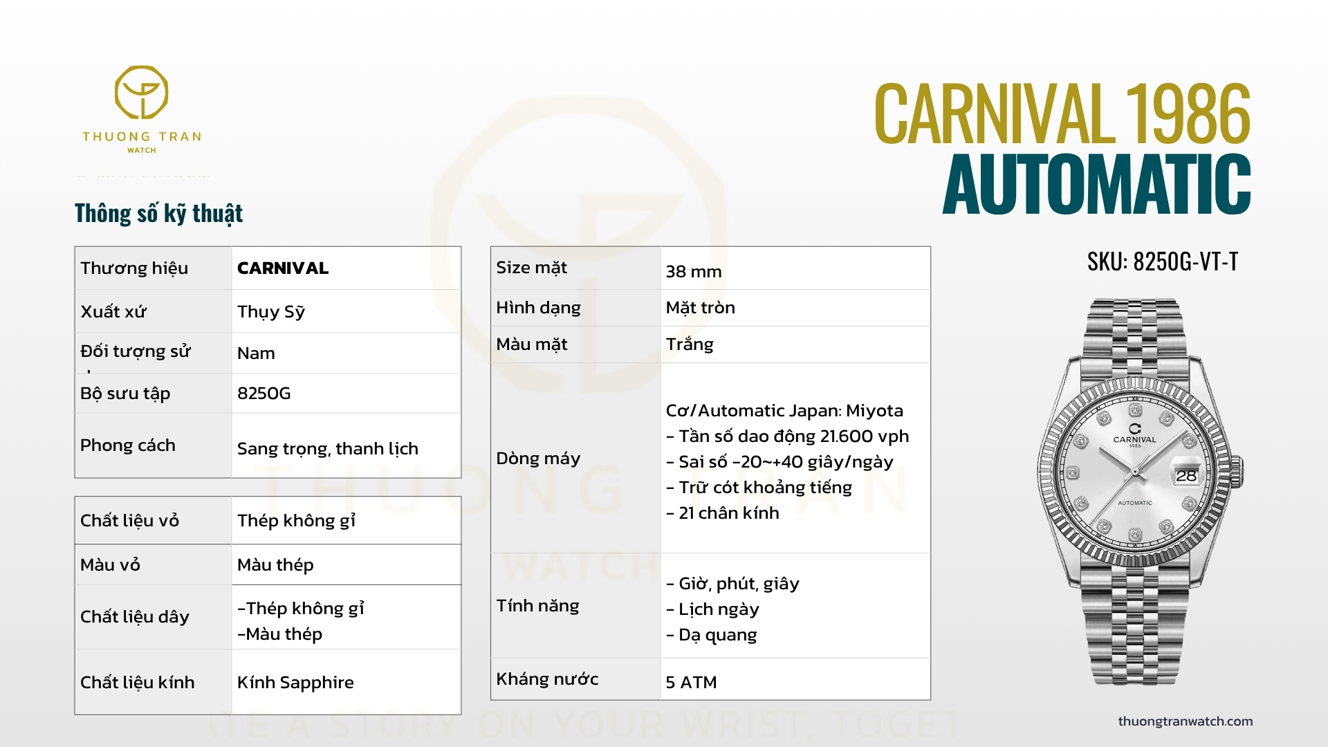 ĐỒNG HỒ NAM CARNIVAL AUTOMATIC 8250G-VT-T