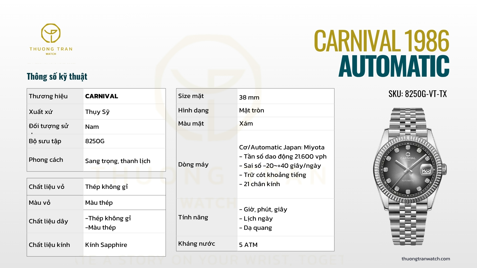 ĐỒNG HỒ NAM CARNIVAL AUTOMATIC 8250G-VT-TX
