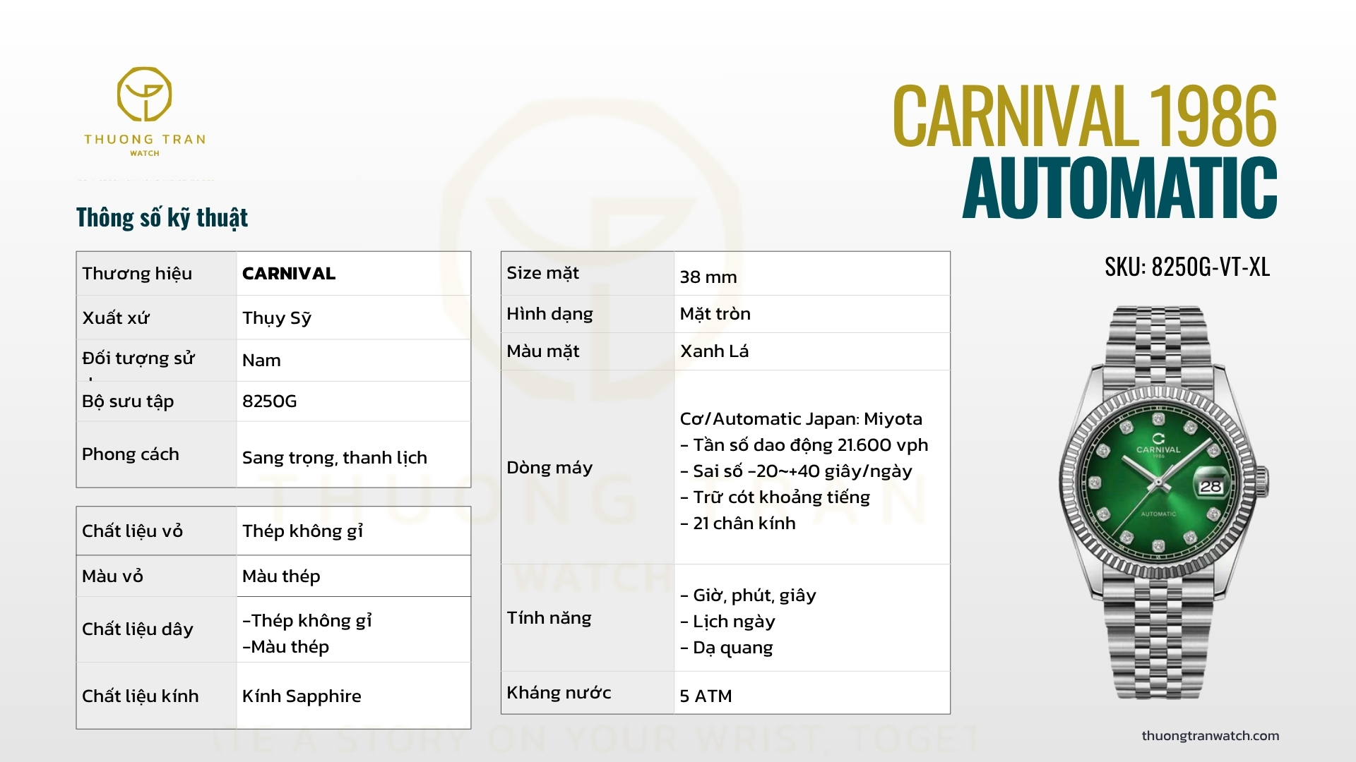 ĐỒNG HỒ NAM CARNIVAL AUTOMATIC 8250G-VT-XL