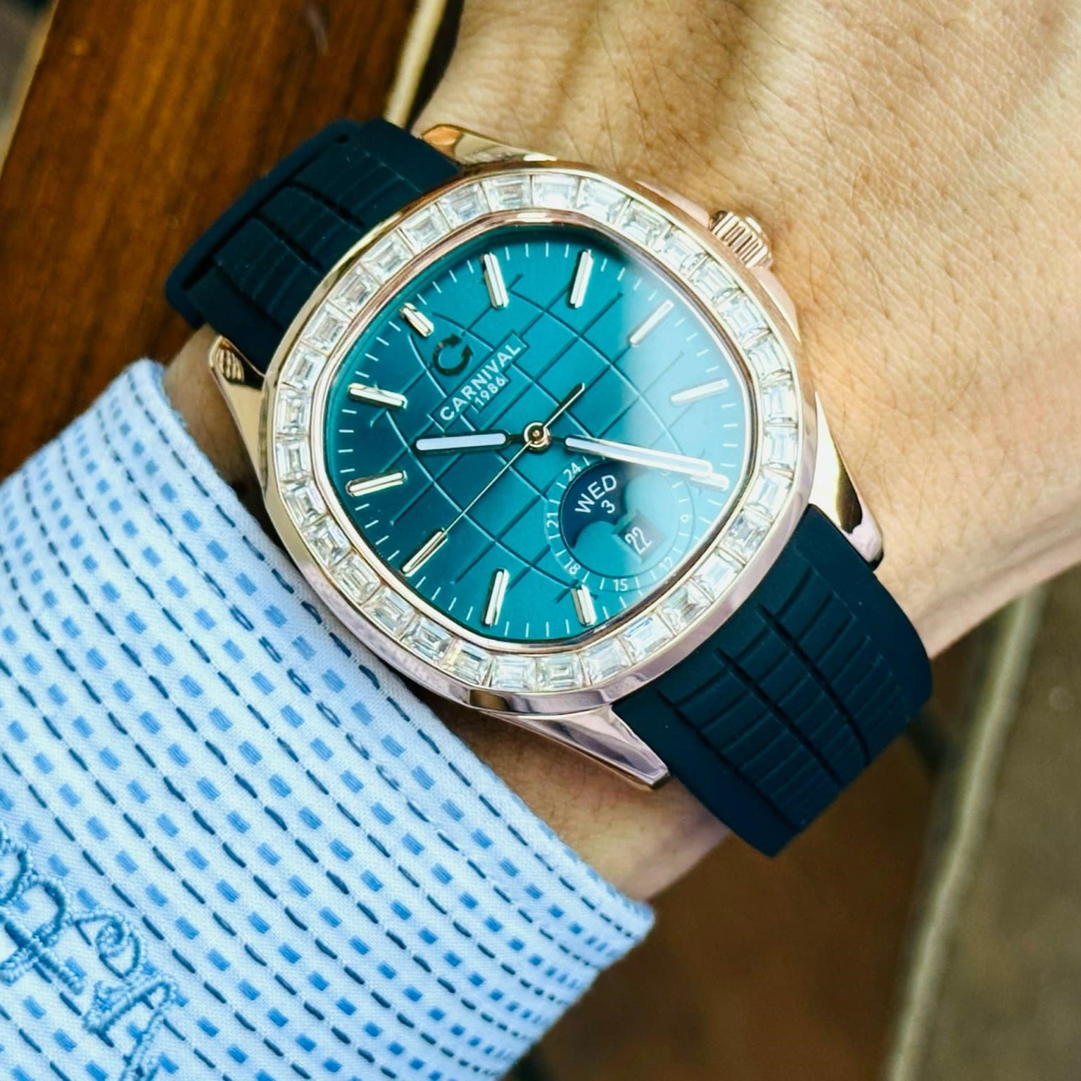 CARNIVAL 1986 AQUANUS ROSE GOLD AUTOMATIC MALLARD GREEN 8113G2-VH-DCS-XL