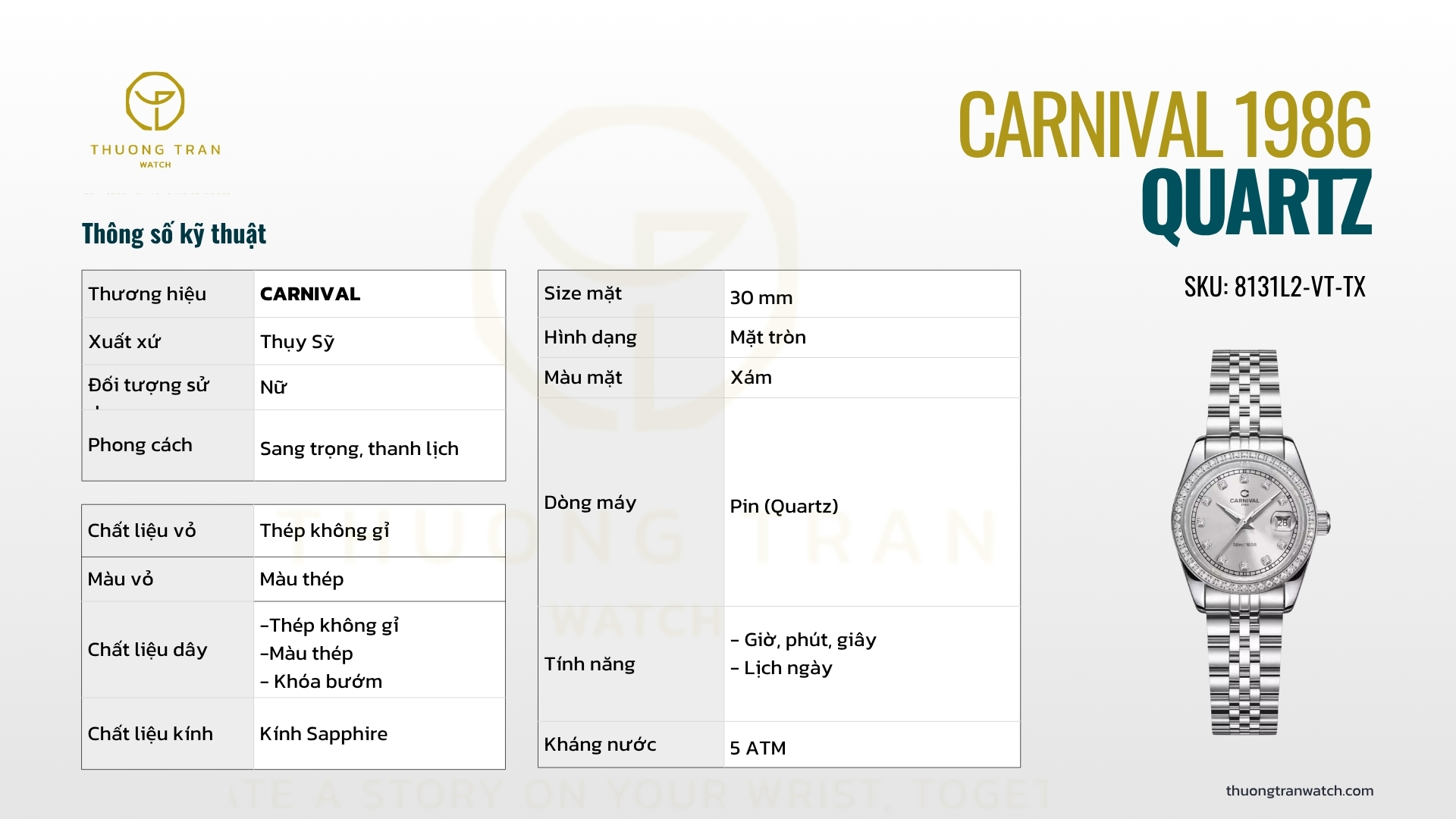 ĐỒNG HỒ NỮ CARNIVAL QUARTZ 8131L2-VT-TX