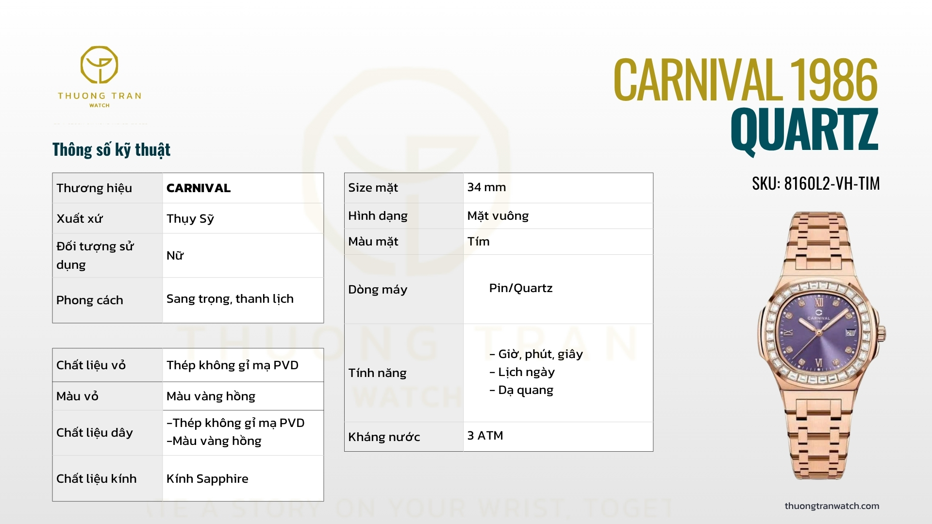 ĐỒNG HỒ NỮ CARNIVAL QUARTZ 8160L2-VH-TIM