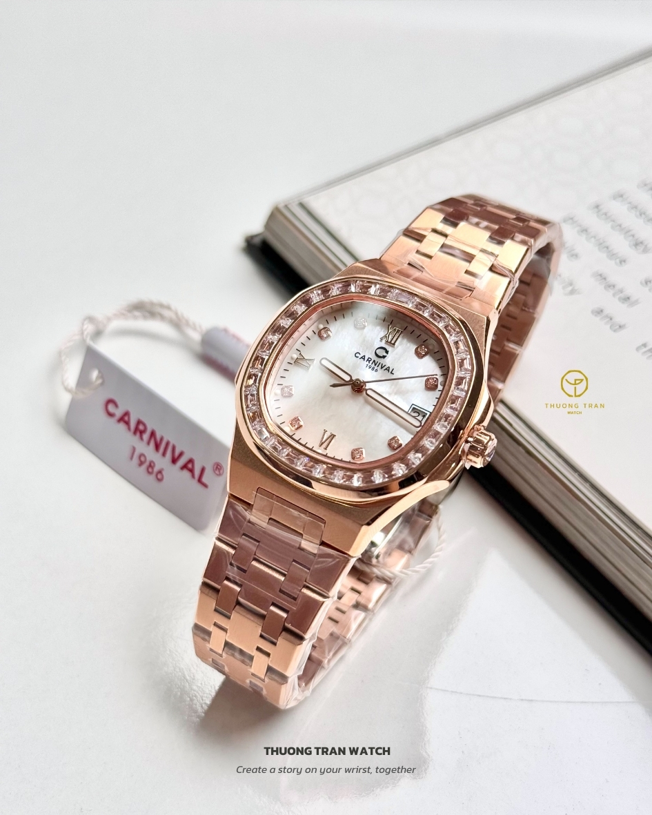 ĐỒNG HỒ NỮ CARNIVAL QUARTZ XÀ CỪ TRẮNG 8160L2-VH-TK