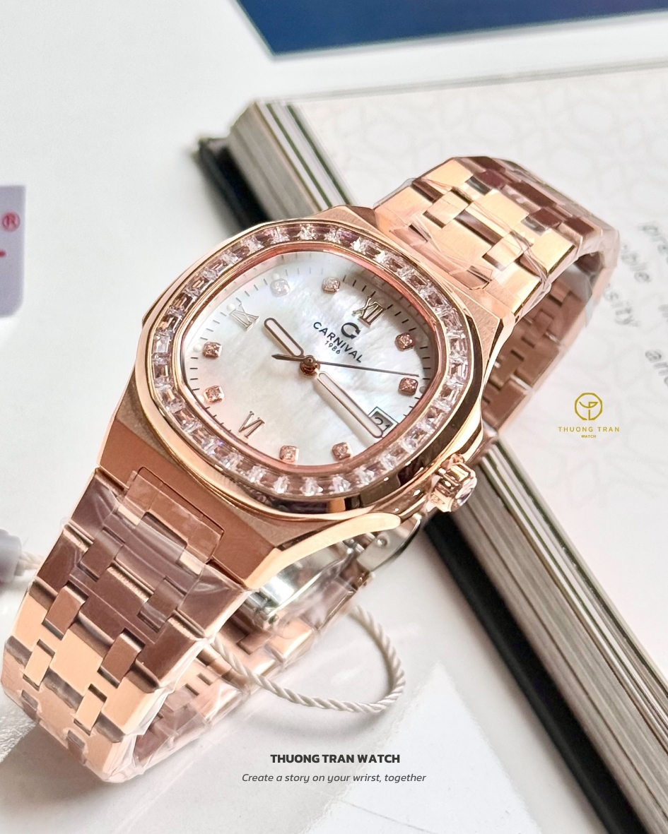 ĐỒNG HỒ NỮ CARNIVAL QUARTZ XÀ CỪ TRẮNG 8160L2-VH-TK