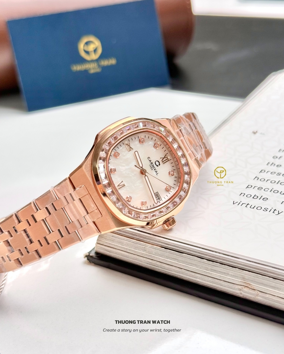 ĐỒNG HỒ NỮ CARNIVAL QUARTZ XÀ CỪ TRẮNG 8160L2-VH-TK