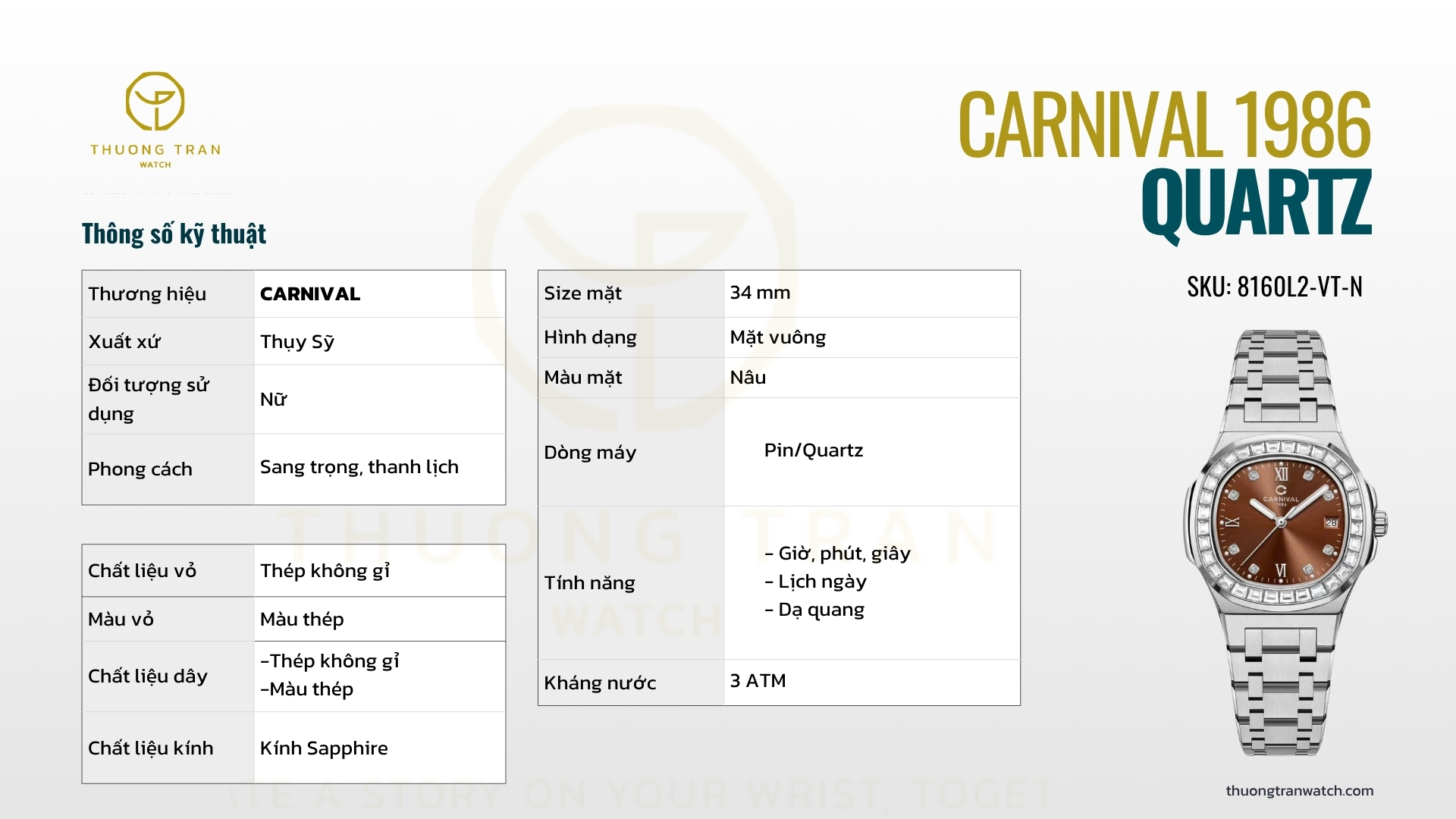 ĐỒNG HỒ NỮ CARNIVAL QUARTZ 8160L2-VT-N
