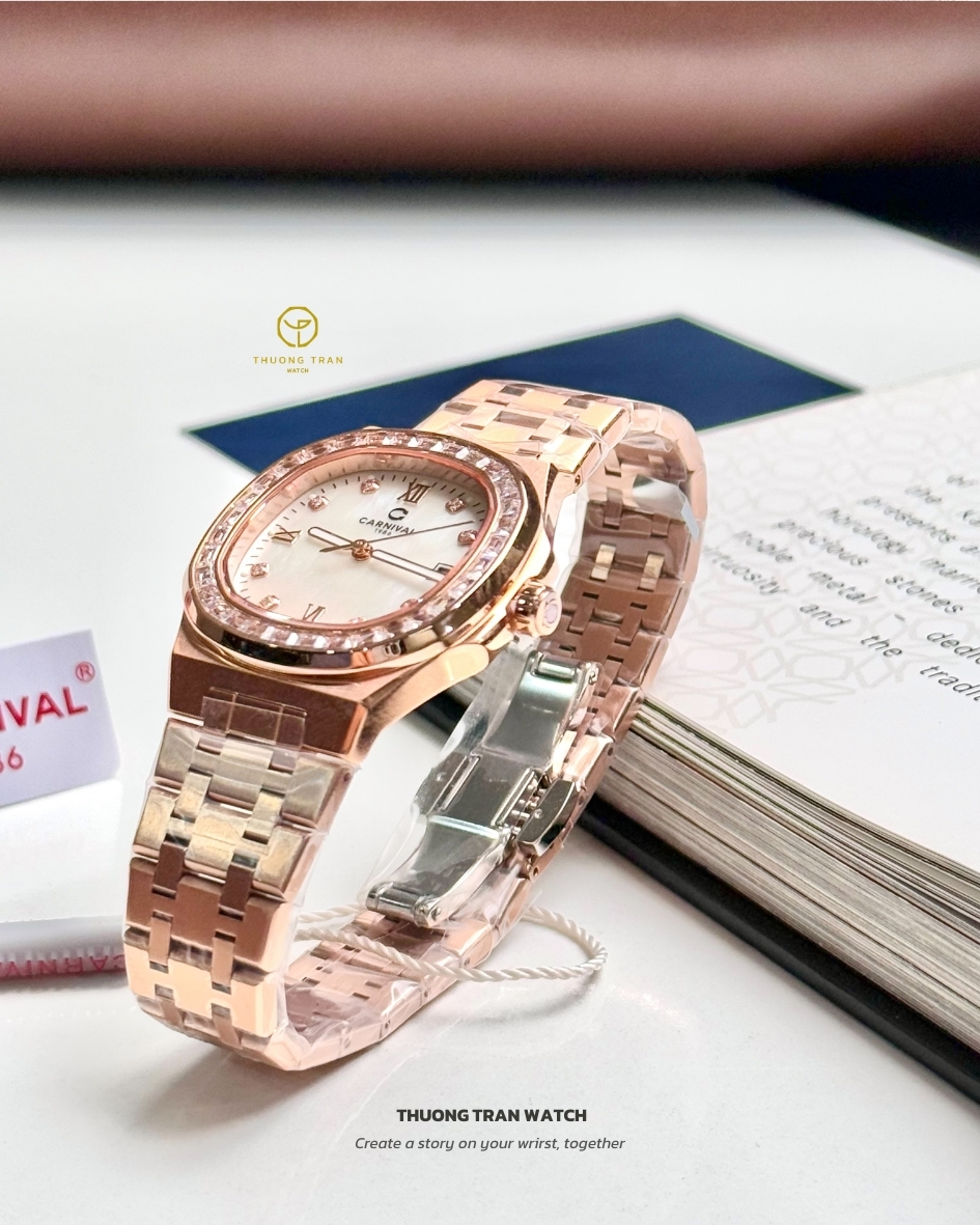 ĐỒNG HỒ NỮ CARNIVAL QUARTZ XÀ CỪ TRẮNG 8160L2-VH-TK