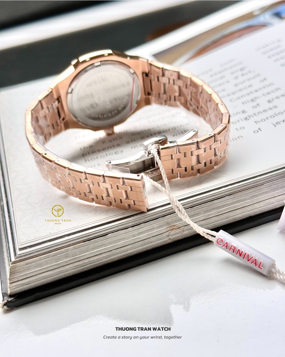 ĐỒNG HỒ NỮ CARNIVAL QUARTZ XÀ CỪ TRẮNG 8160L2-VH-TK