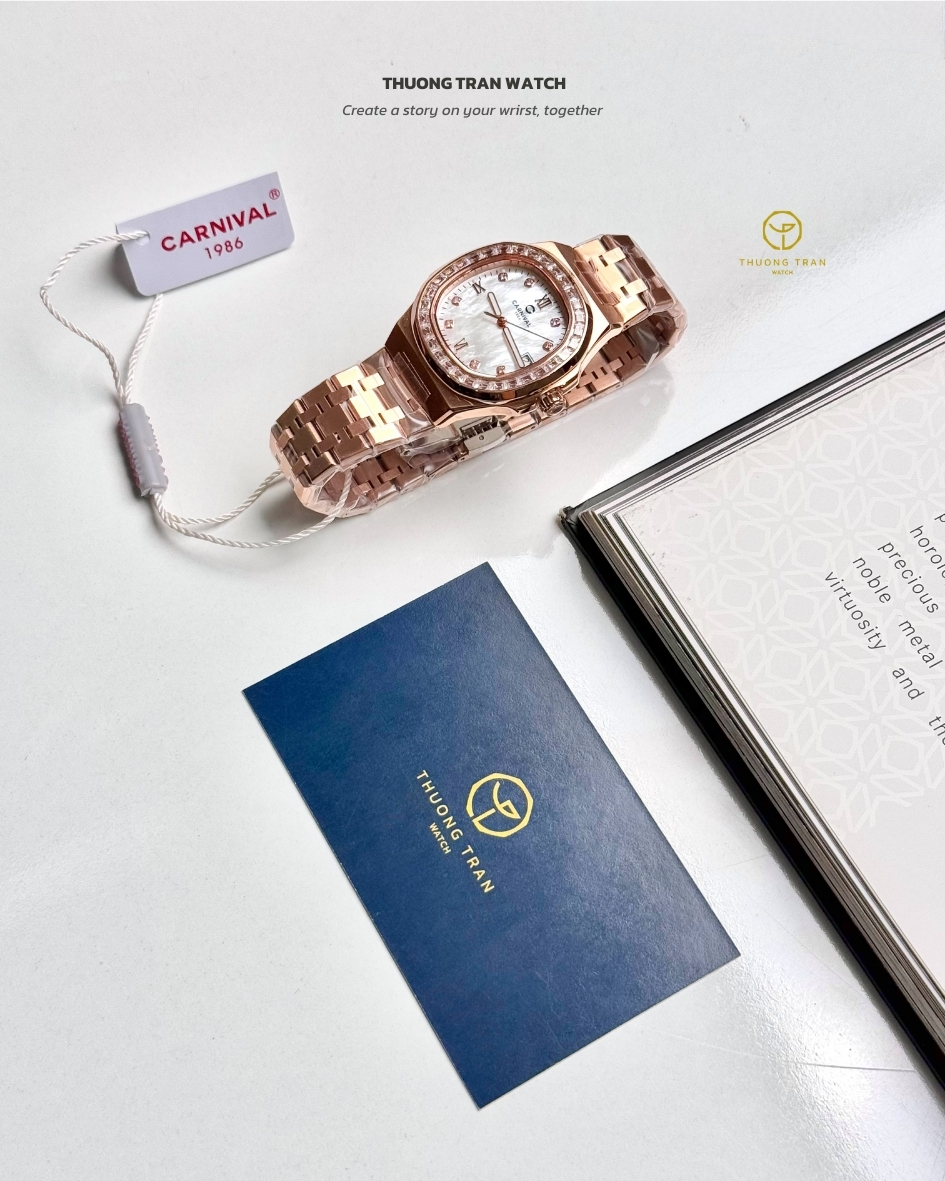 ĐỒNG HỒ NỮ CARNIVAL QUARTZ XÀ CỪ TRẮNG 8160L2-VH-TK