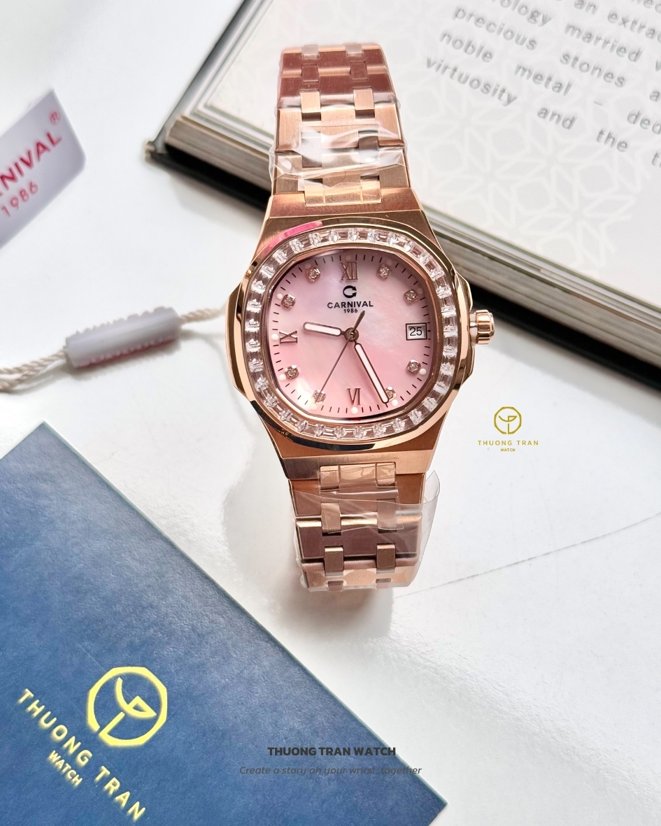 ĐỒNG HỒ NỮ CARNIVAL QUARTZ XÀ CỪ HỒNG 8160L2-VH-HK