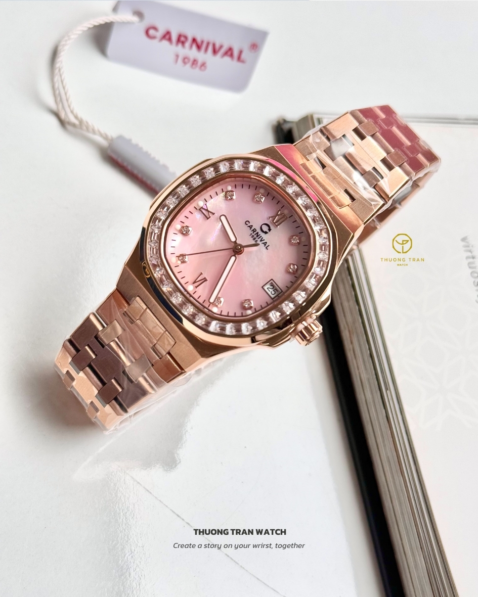 ĐỒNG HỒ NỮ CARNIVAL QUARTZ XÀ CỪ HỒNG 8160L2-VH-HK