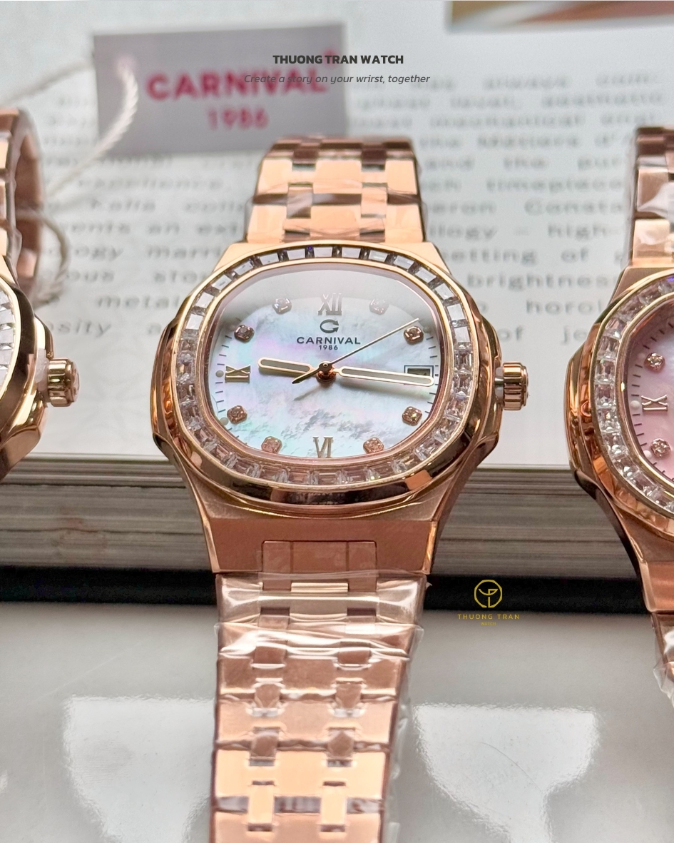 ĐỒNG HỒ NỮ CARNIVAL QUARTZ XÀ CỪ TRẮNG 8160L2-VH-TK